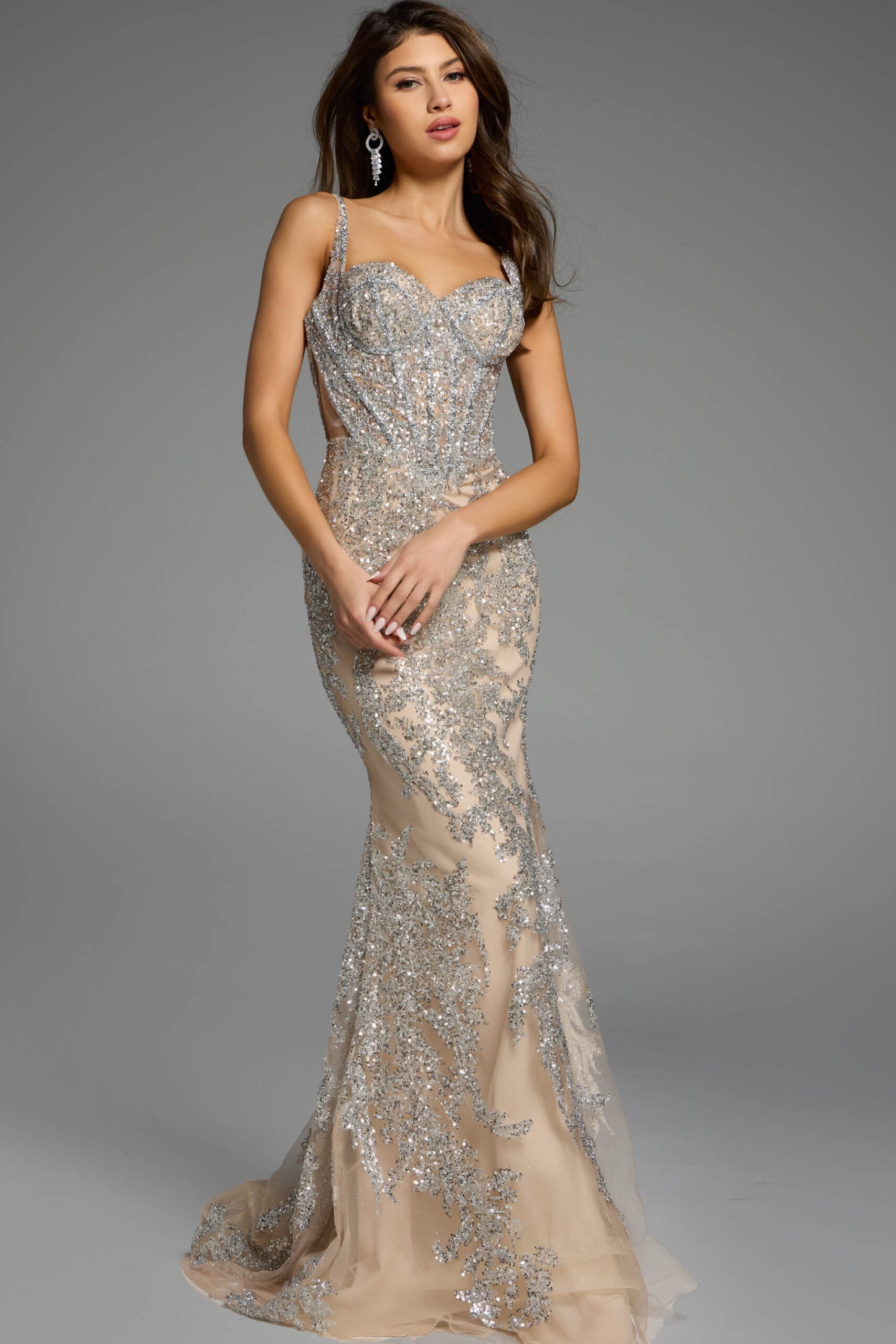 Jovani -40470 Elegant Glittering Sweetheart Sequin Prom Gown with Straps