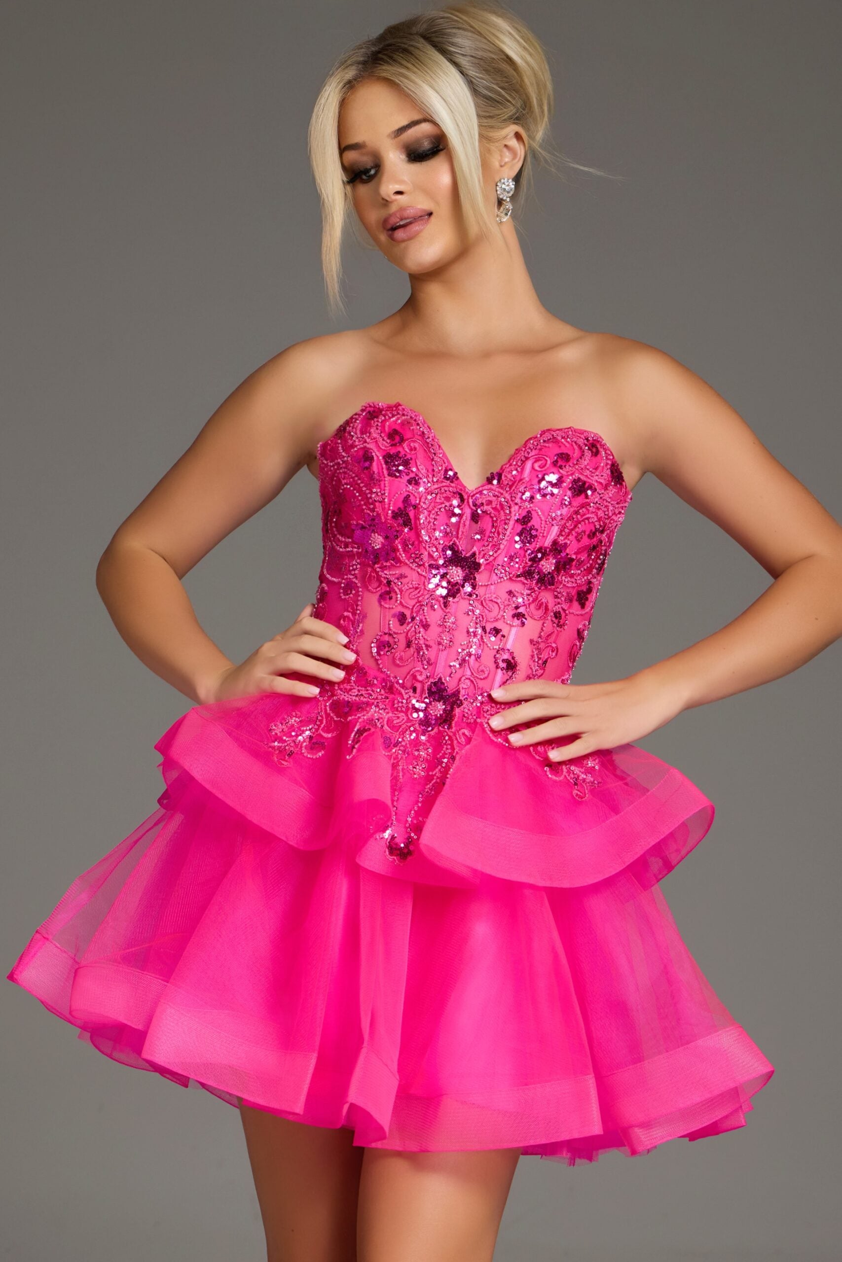 Jovani -40503 Strapless Tiered Mini Cocktail Dress with Embellished Bodice