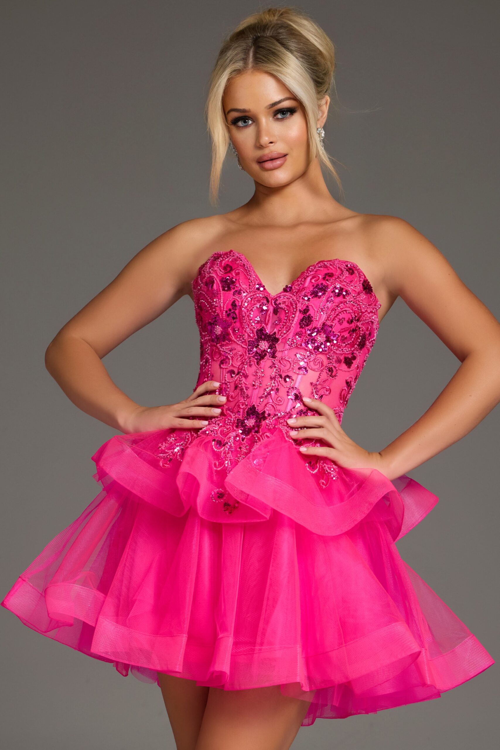 Jovani -40503 Strapless Tiered Mini Cocktail Dress with Embellished Bodice