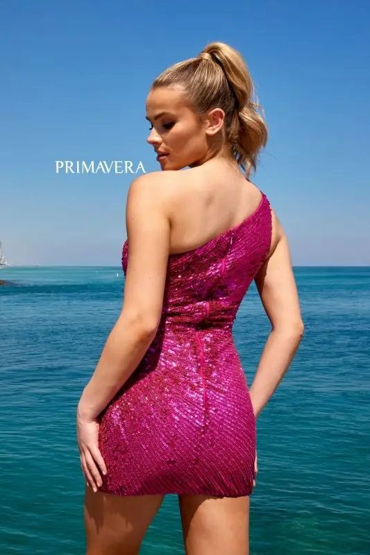 Primavera Couture -4055 Sequin One Shoulder Short Cocktail Dress