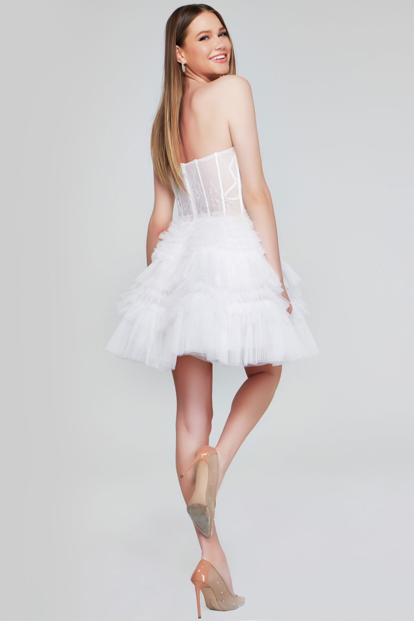 Jovani -40580 Exquisite Off-White Strapless Lace and Tulle Mini Cocktail Dress