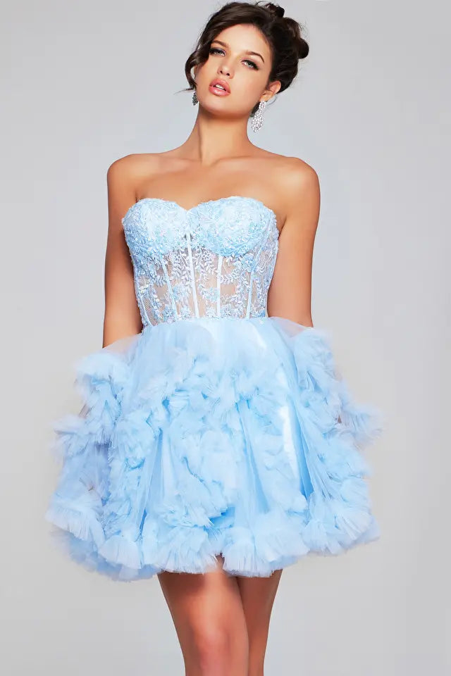 Jovani -40628 Strapless Ruffled Short Cocktail Dress