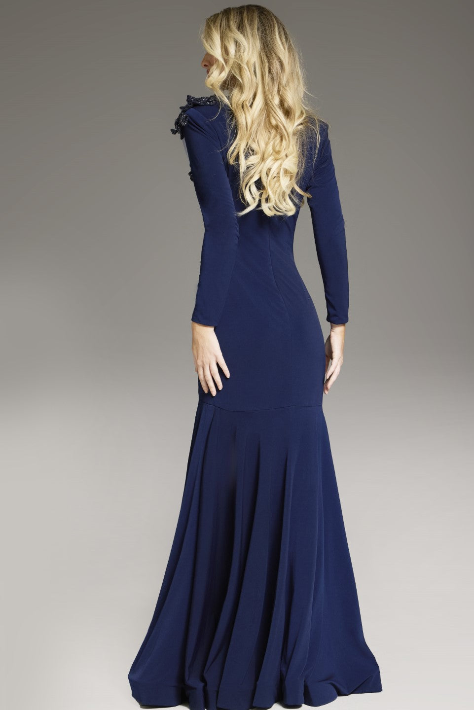 Jovani -40629 Flowing A-Line Evening Gown with Beaded Sheer Cape Sleeves