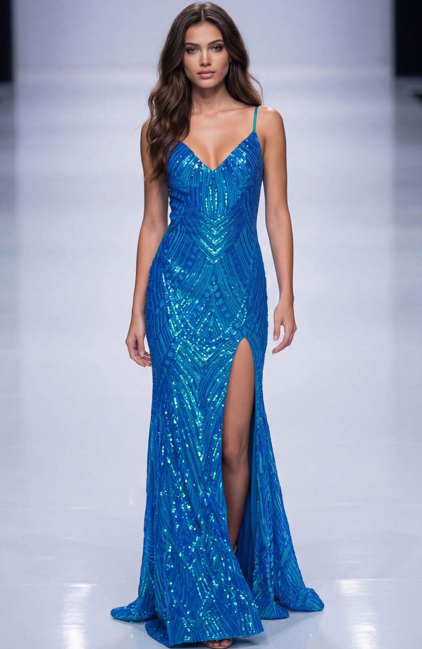 Jovani -40692 Sequined V Neck Sheath Prom Gown