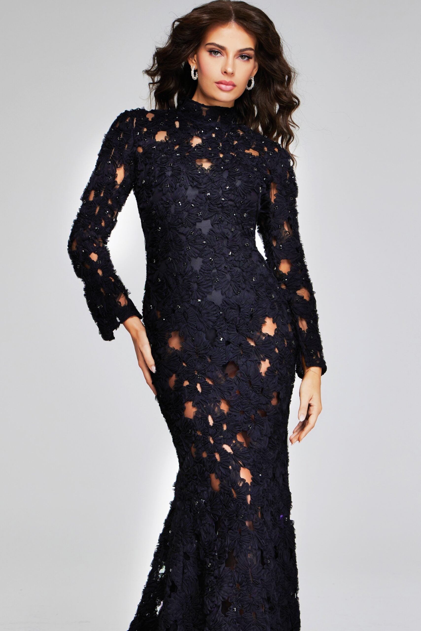 Jovani -40743 High Neck Lace Evening Gown