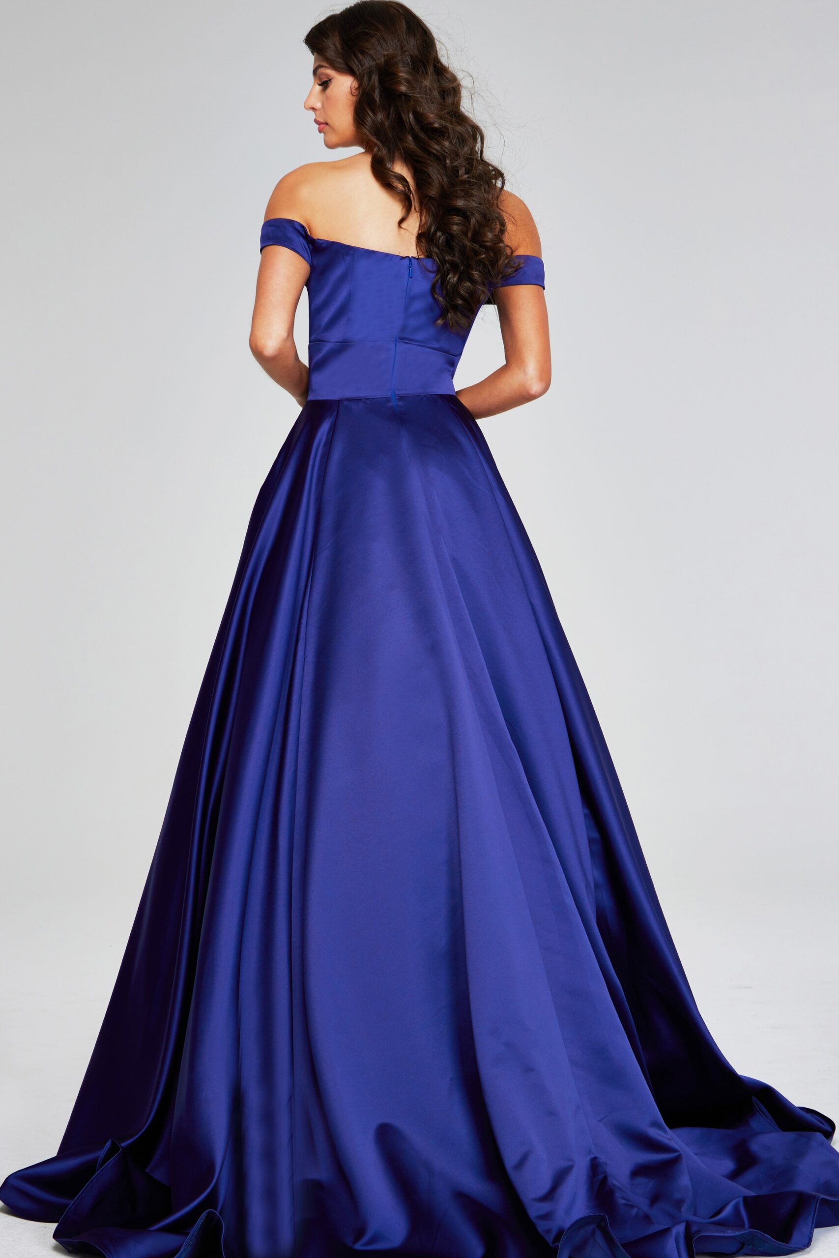 Jovani -40787 Stunning Dark Purple Off-Shoulder Evening Gown with Cutout Detail