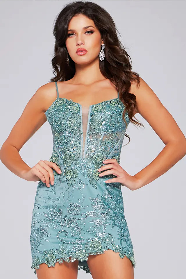 Jovani -40922 Embellished Corset Bodice Short Dress