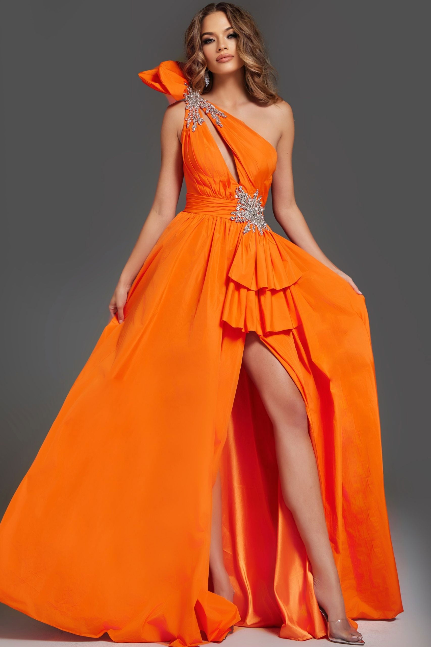 Jovani -40929 Ruffled High Slit A-Line Dress