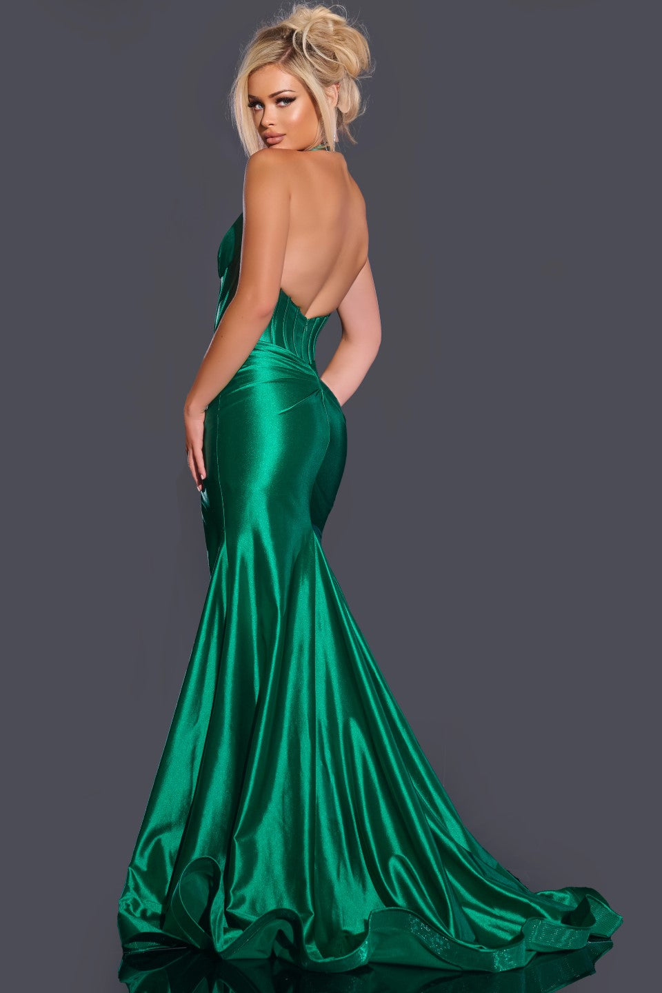 Jovani -41012 Plunge Halter Prom Gown with High Slit