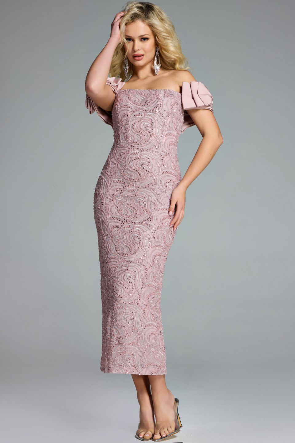Jovani -41044 Off-Shoulder Ruffles Midi Gown