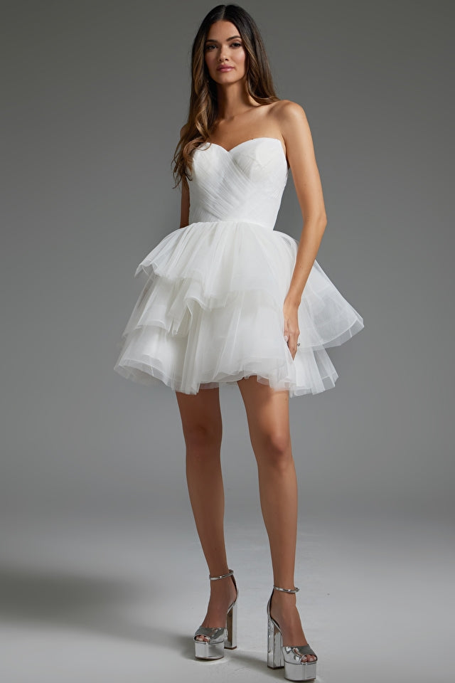 Jovani -41054 Strapless Draped Short Tulle Dress