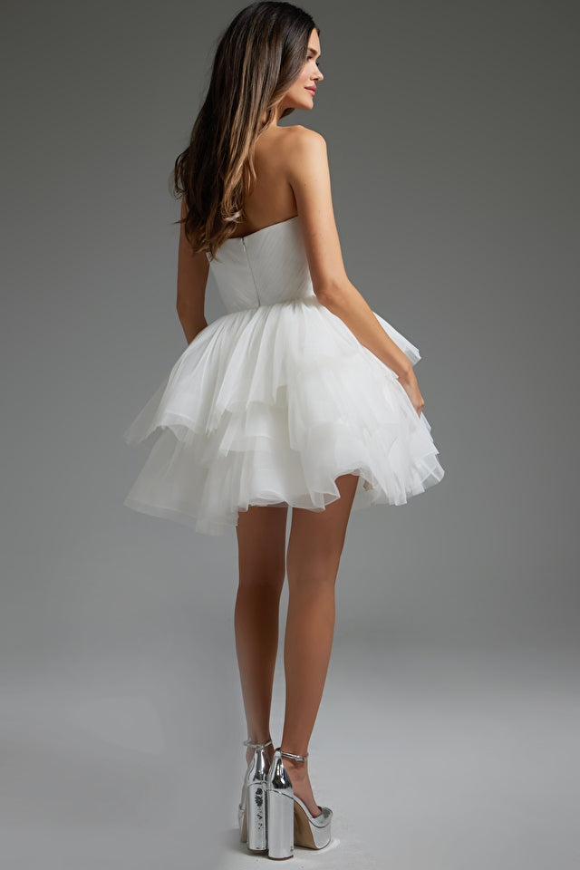 Jovani -41054 Strapless Draped Short Tulle Dress