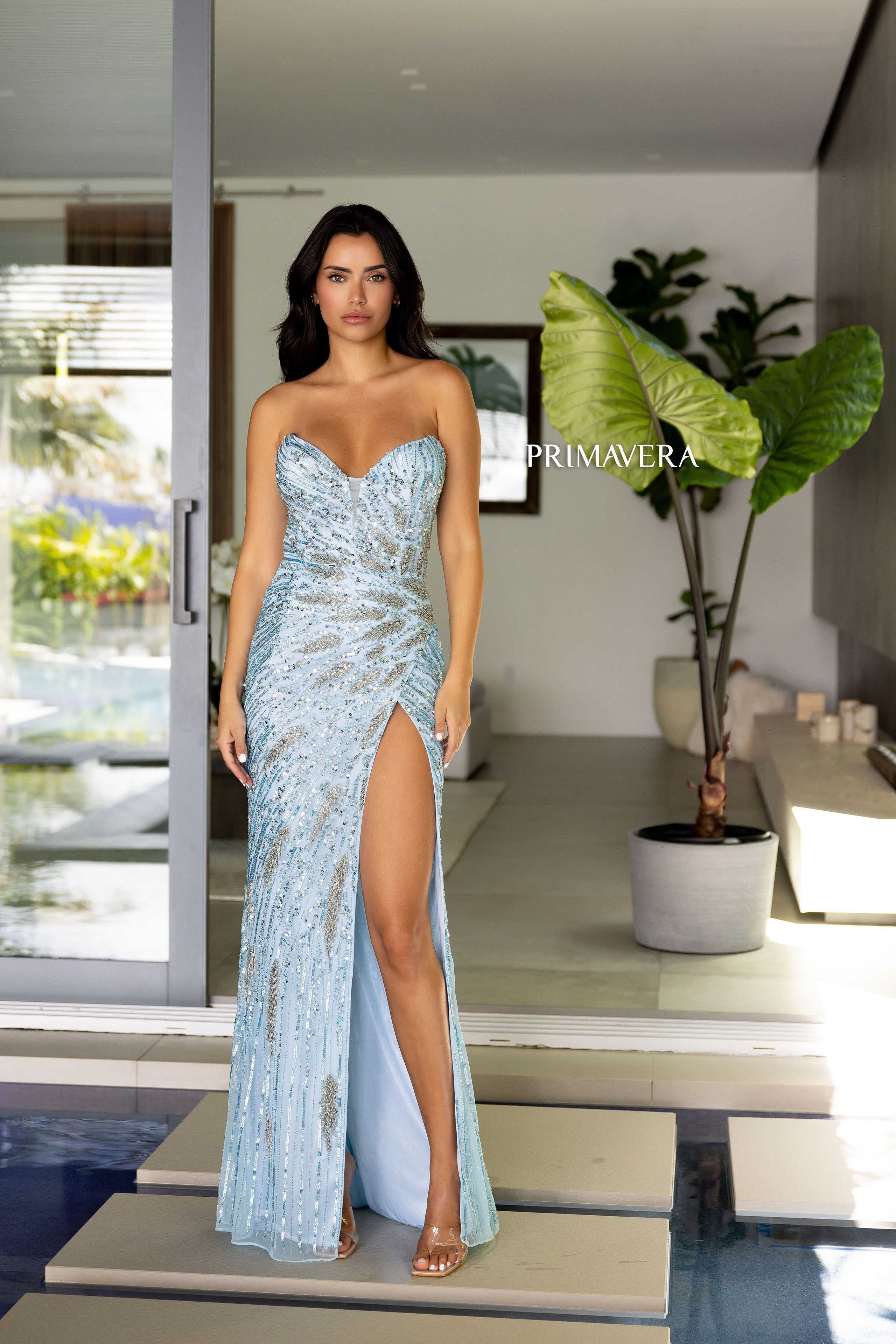 Primavera Couture -4108 Sequin Embellished Strapless Prom Dress