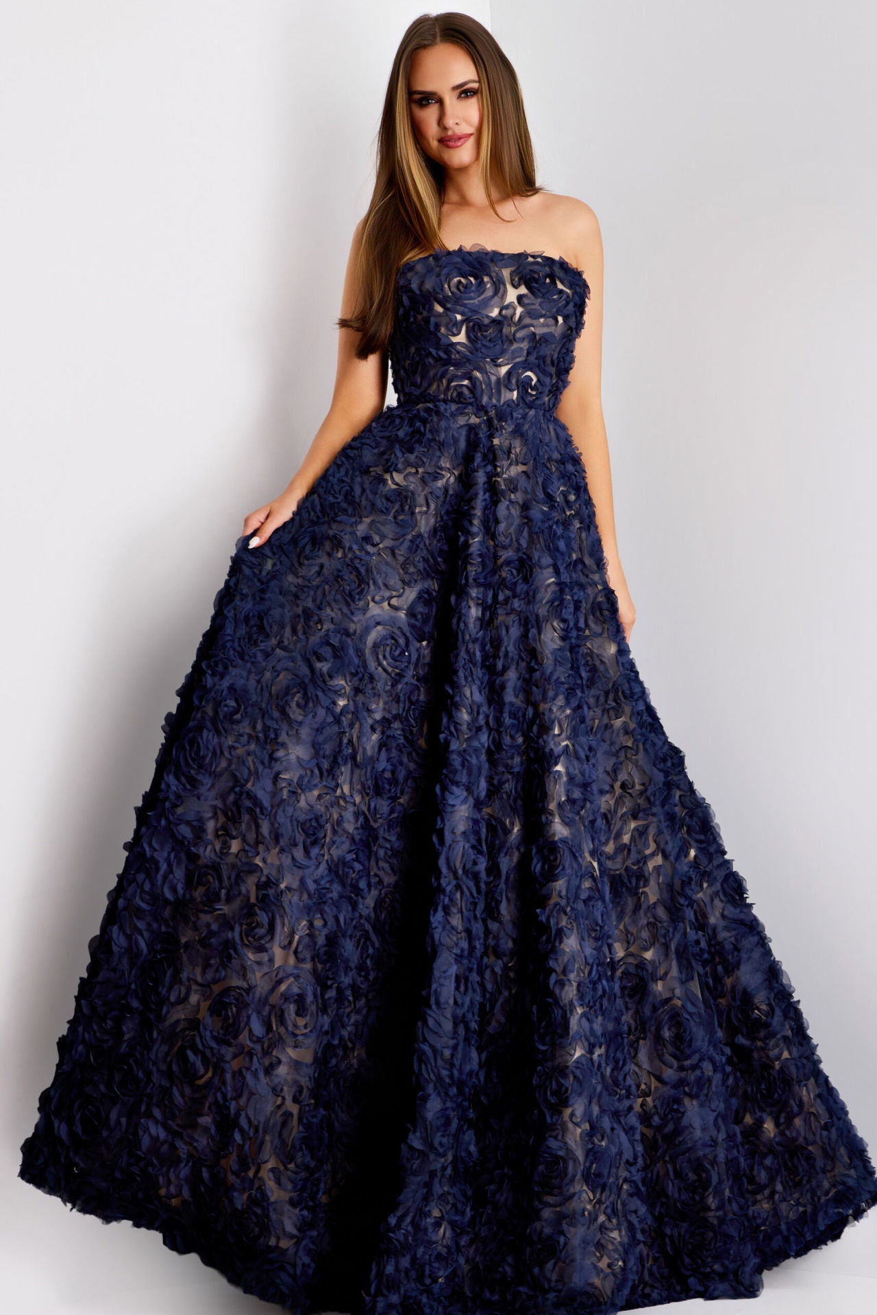 Jovani -41188 Strapless Floral Embroidered Gown