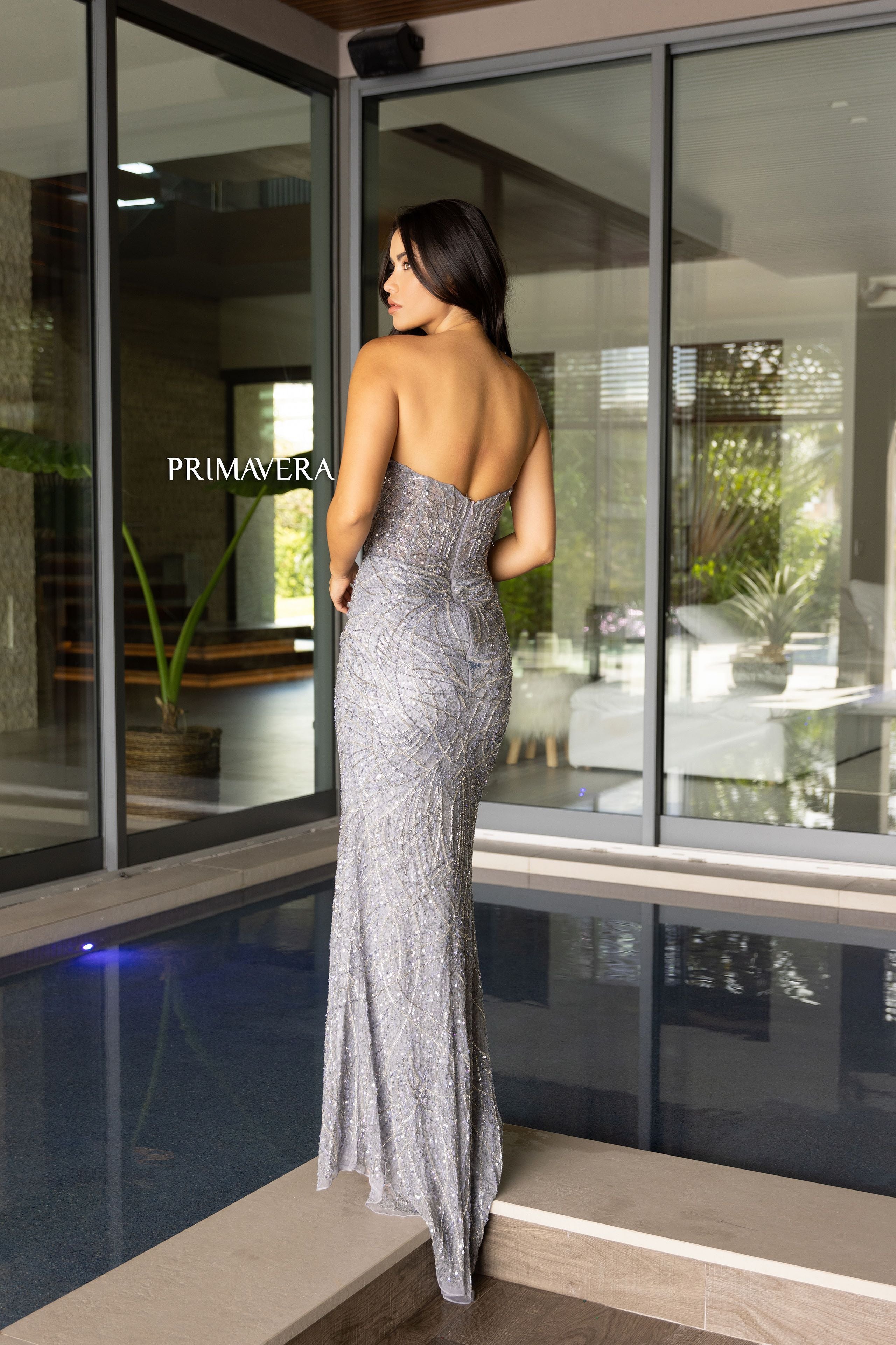Primavera Couture -4130 Sequined Sweetheart Sheath Dress