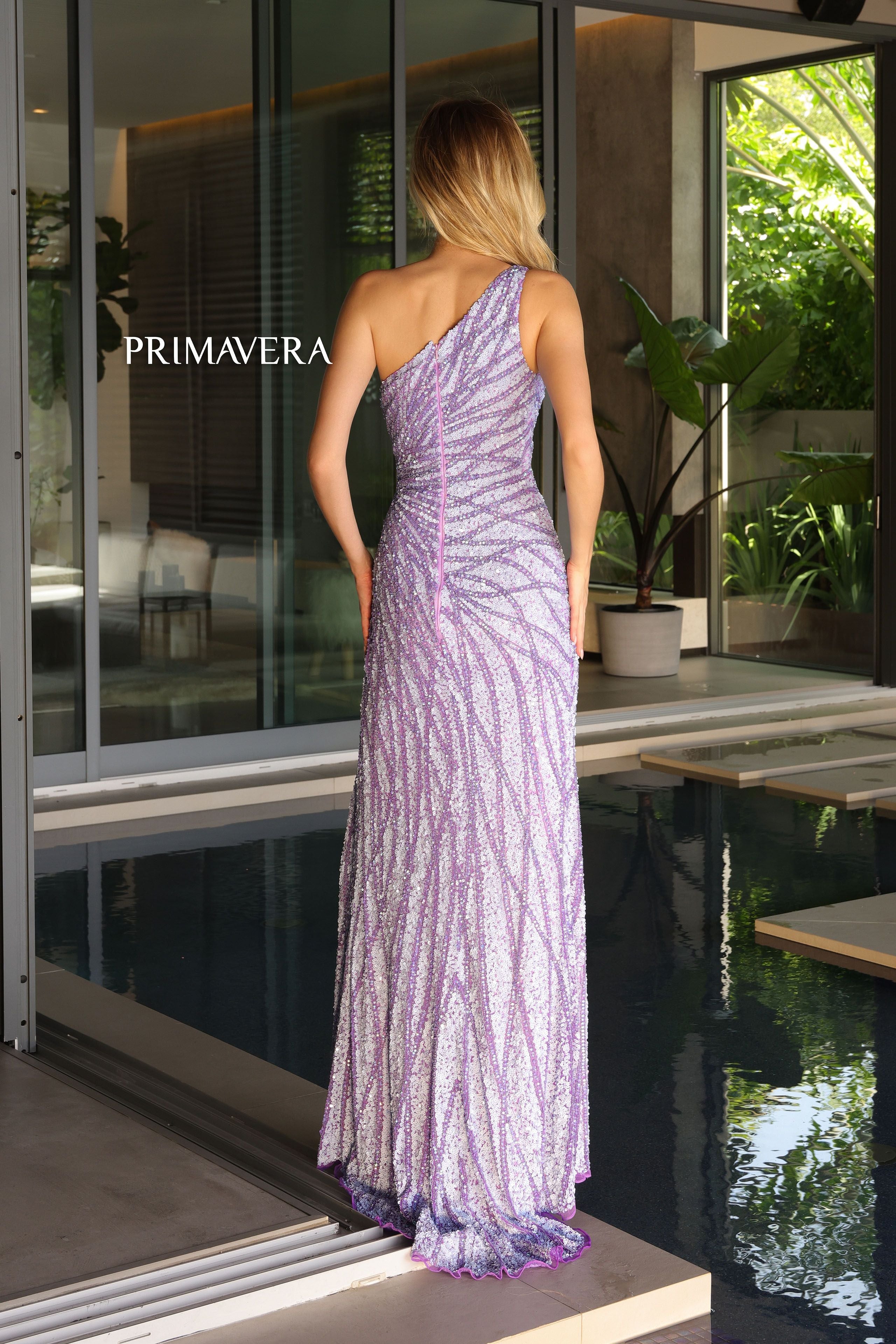 Primavera Couture -4133 One Shoulder Sequin Sheath Dress