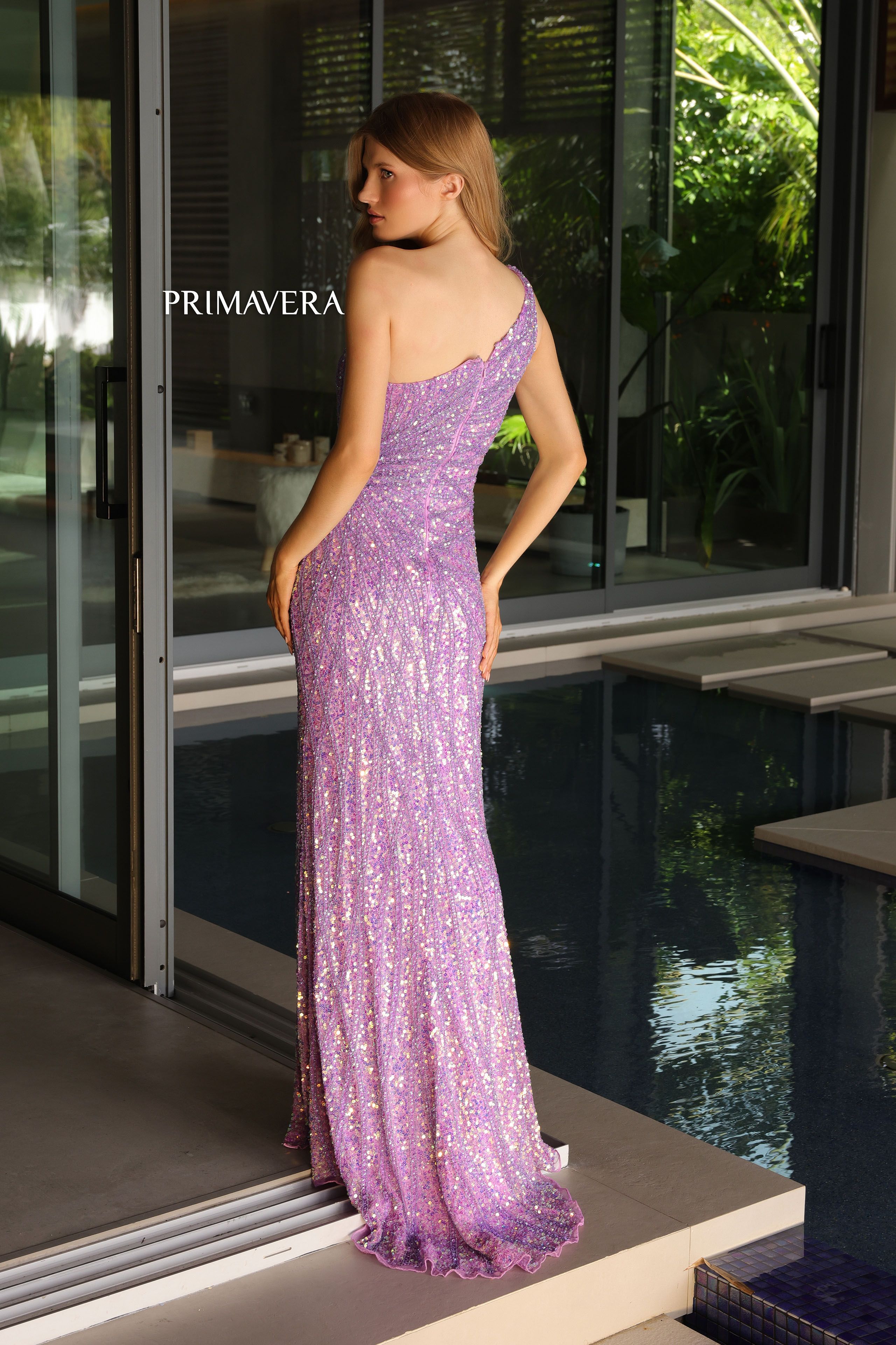 Primavera Couture -4133 One Shoulder Sequin Sheath Dress