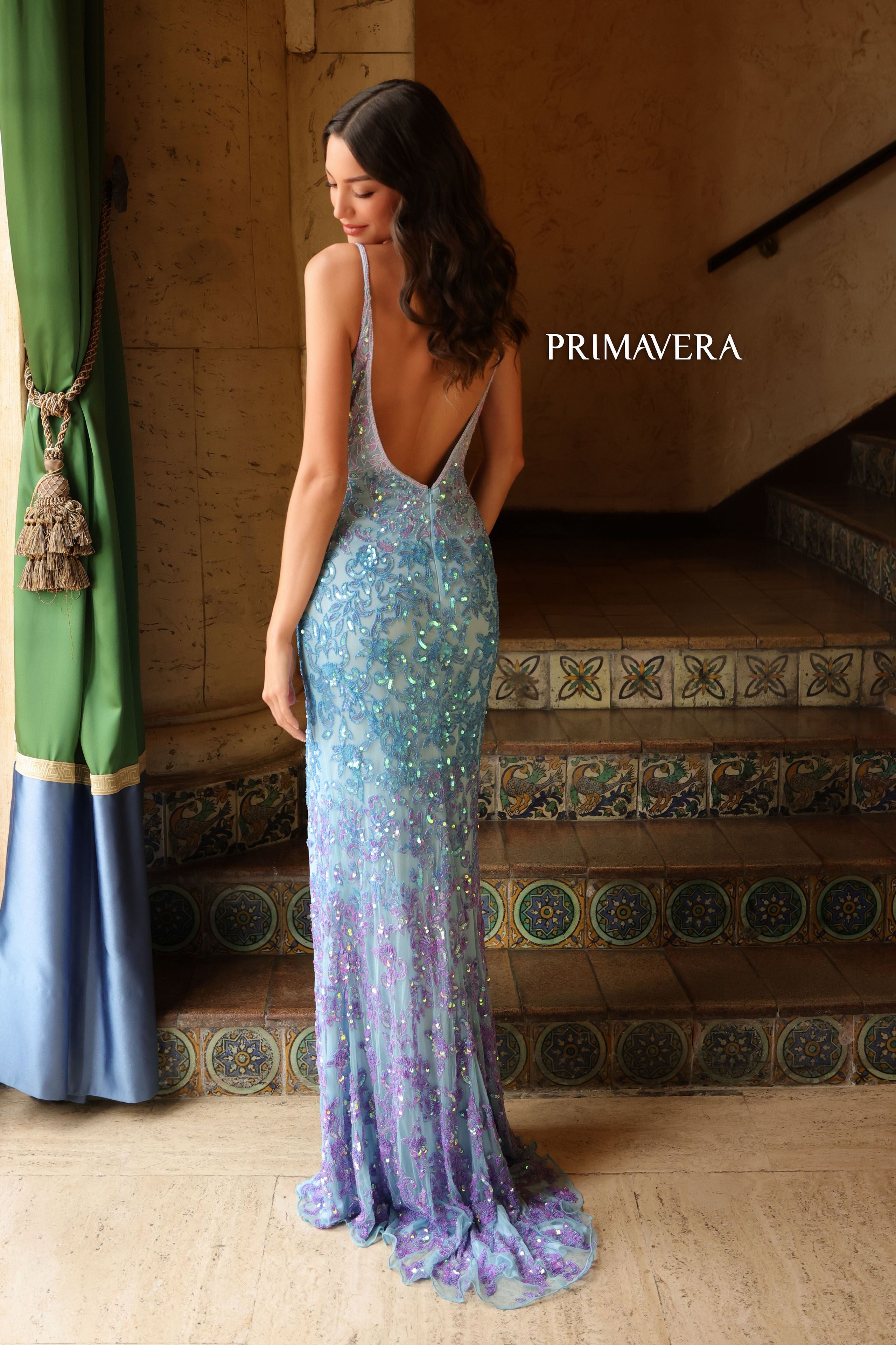 Primavera Couture -4150 V-Neck Sequined Prom Dress