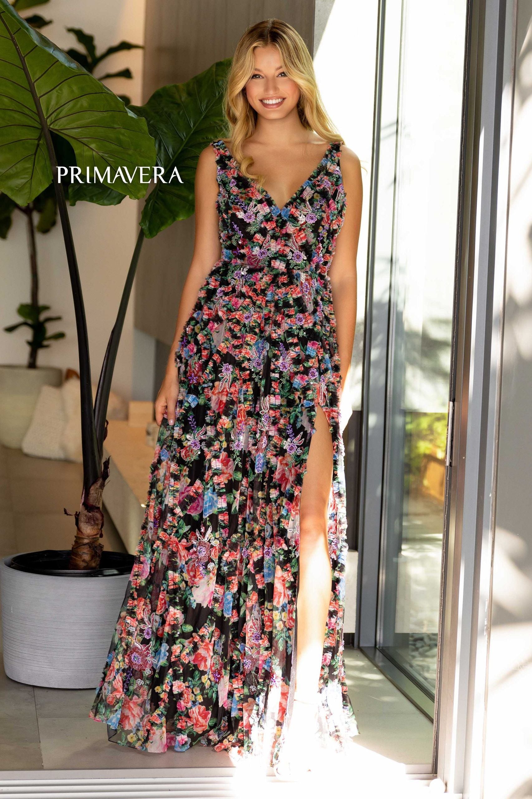 Primavera Couture -4167 Floral Print A-Line Dress