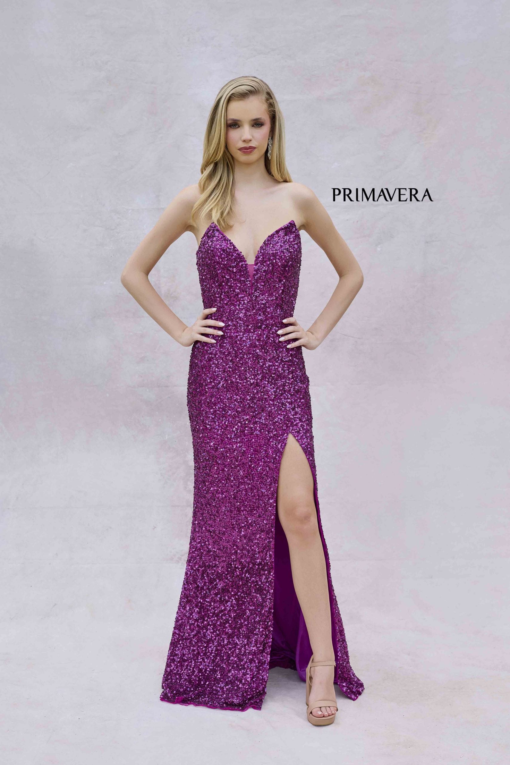 Primavera Couture -4192 -01 Strapless Sequin Sheath Prom Dress