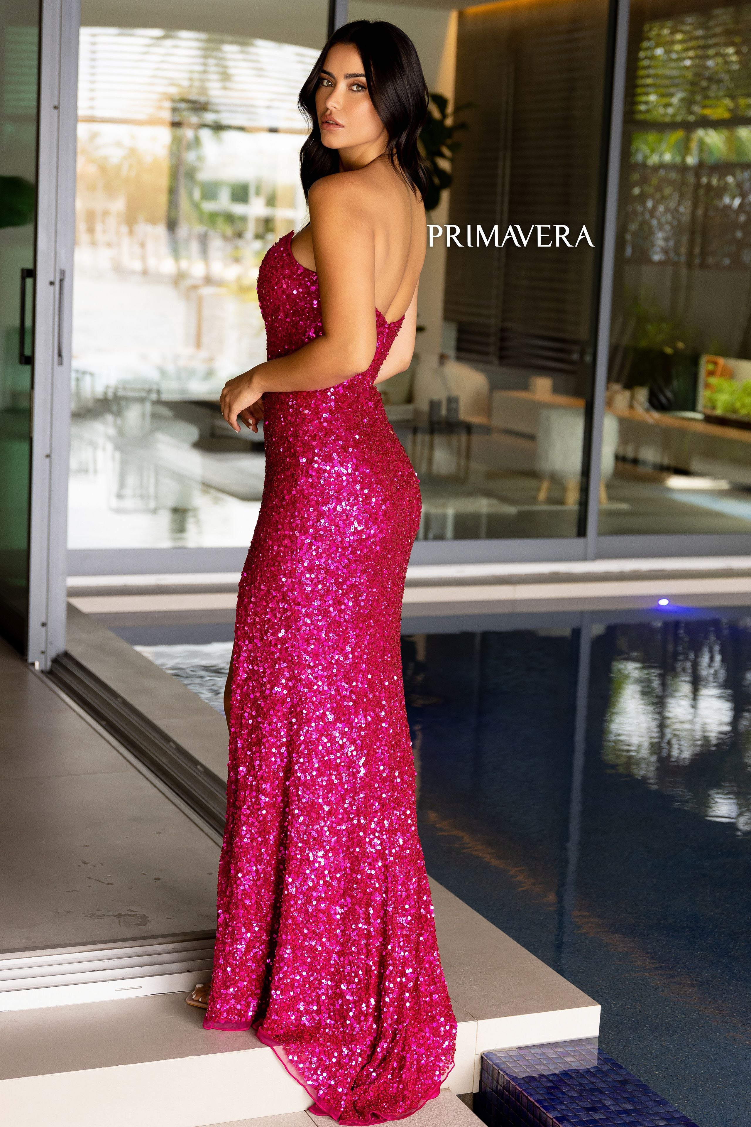 Primavera Couture -4192 Strapless Sequin Sheath Prom Dress