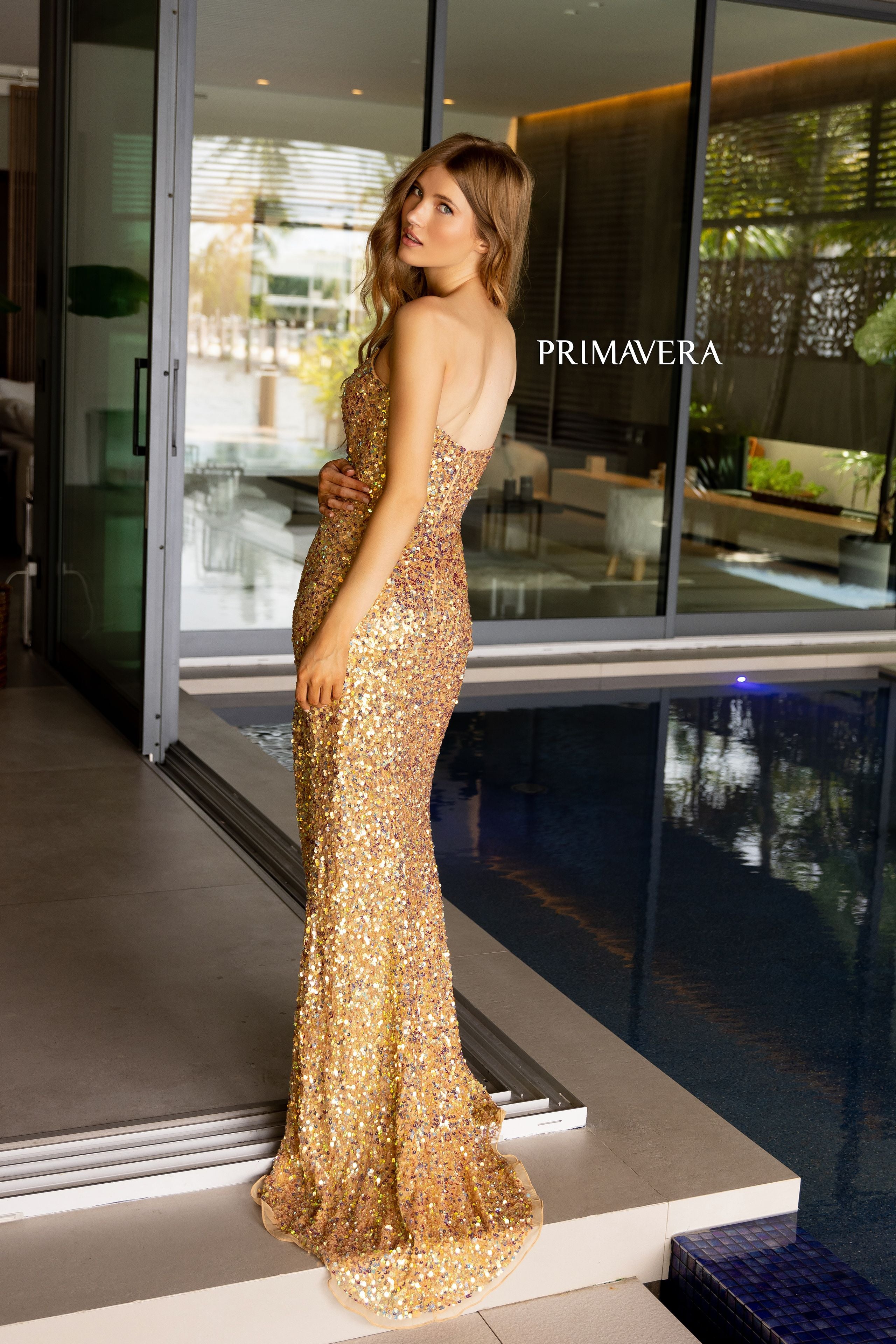 Primavera Couture -4192 Strapless Sequin Sheath Prom Dress