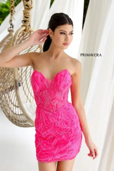 Primavera Couture -4222 Strapless Sequin Short Cocktail Dress