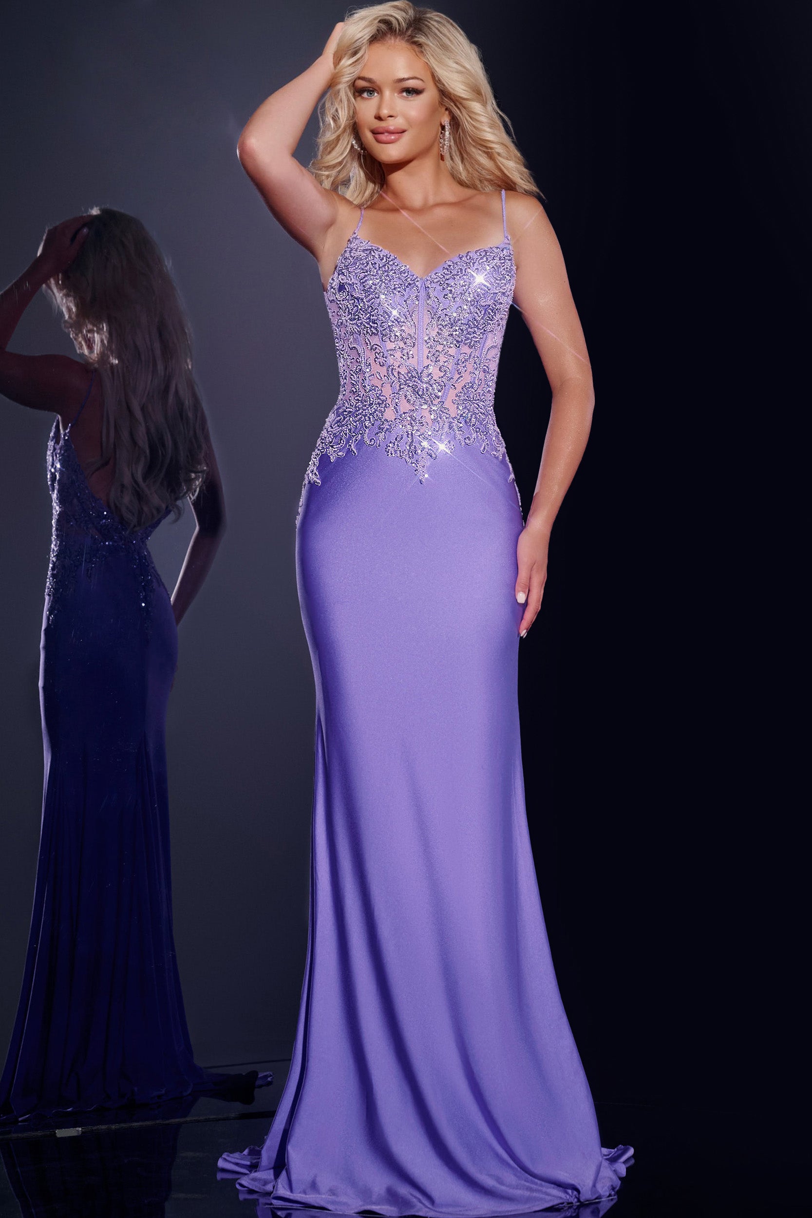 Jovani -42221 Fitted Prom Gown with Delicate Embroidery