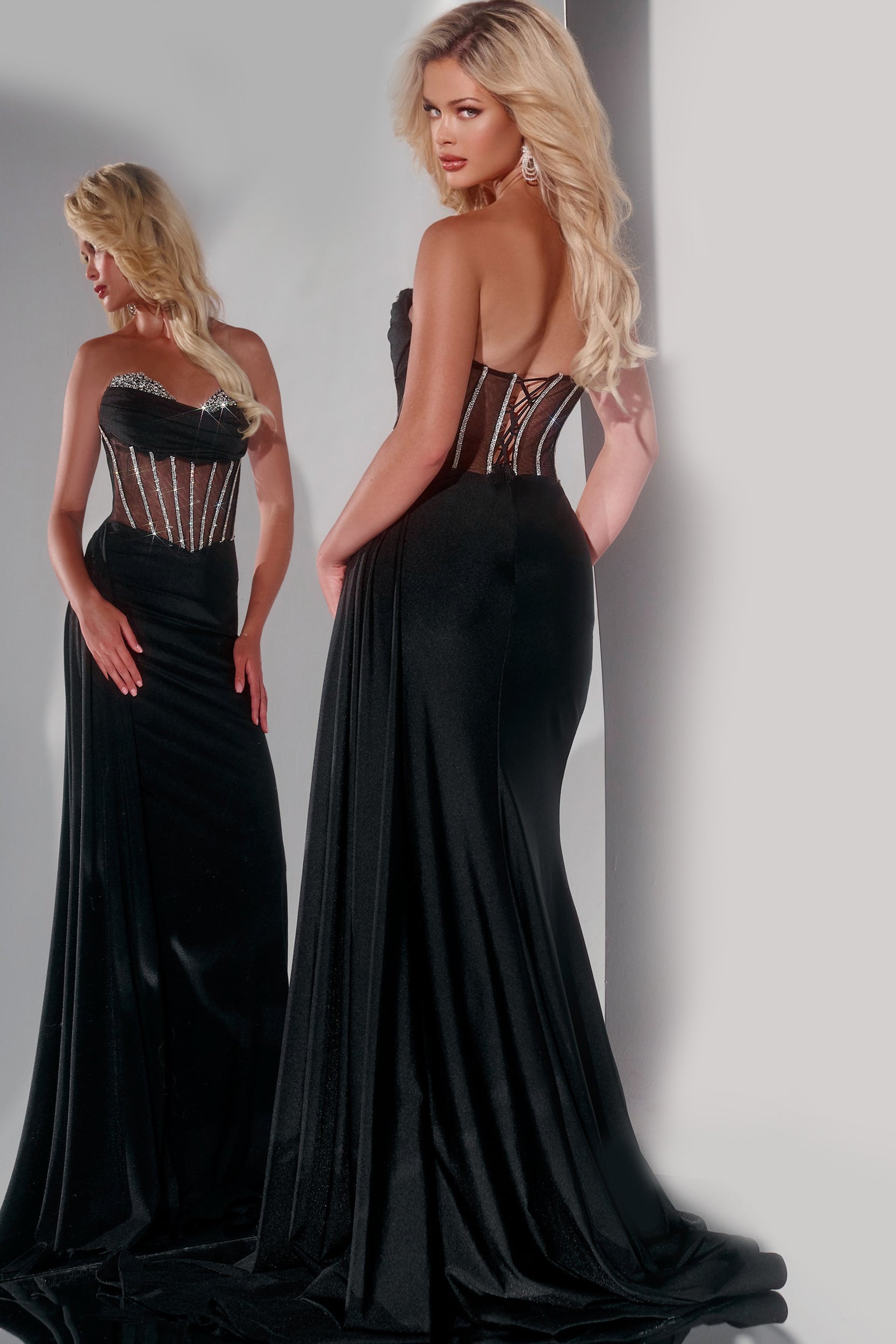 Jovani -42226 Strapless Prom Gown with Sheer Corset and Side Slit