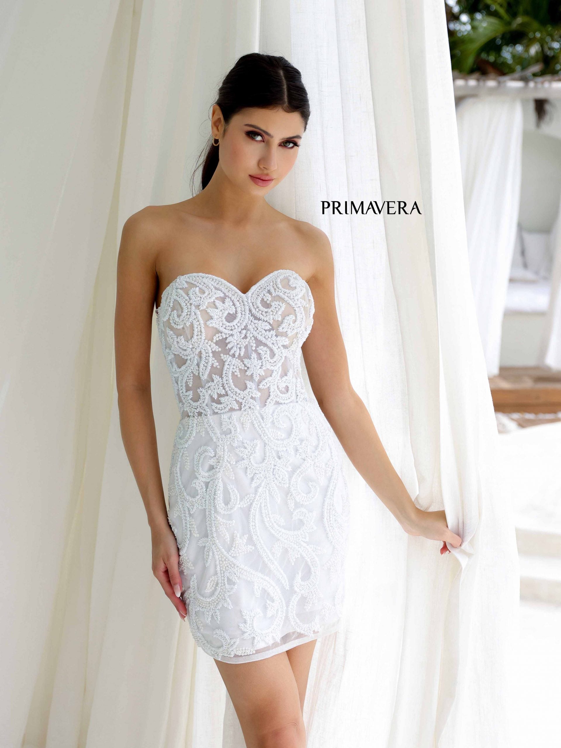 Primavera Couture -4227 Strapless Embroidered Short Cocktail Dress