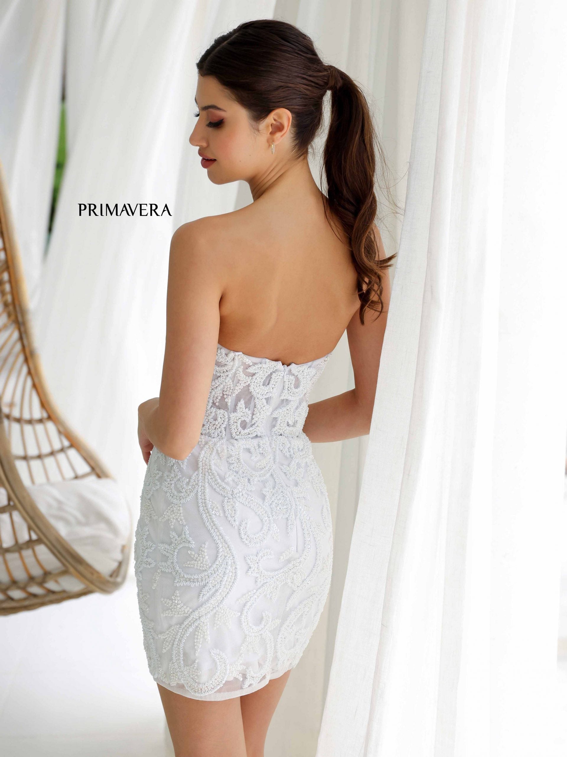 Primavera Couture -4227 Strapless Embroidered Short Cocktail Dress