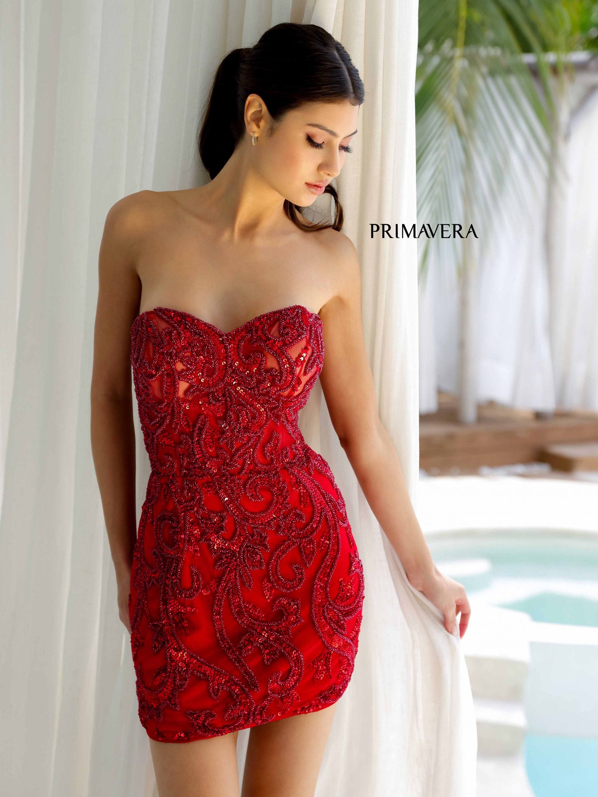 Primavera Couture -4227 Strapless Embroidered Short Cocktail Dress