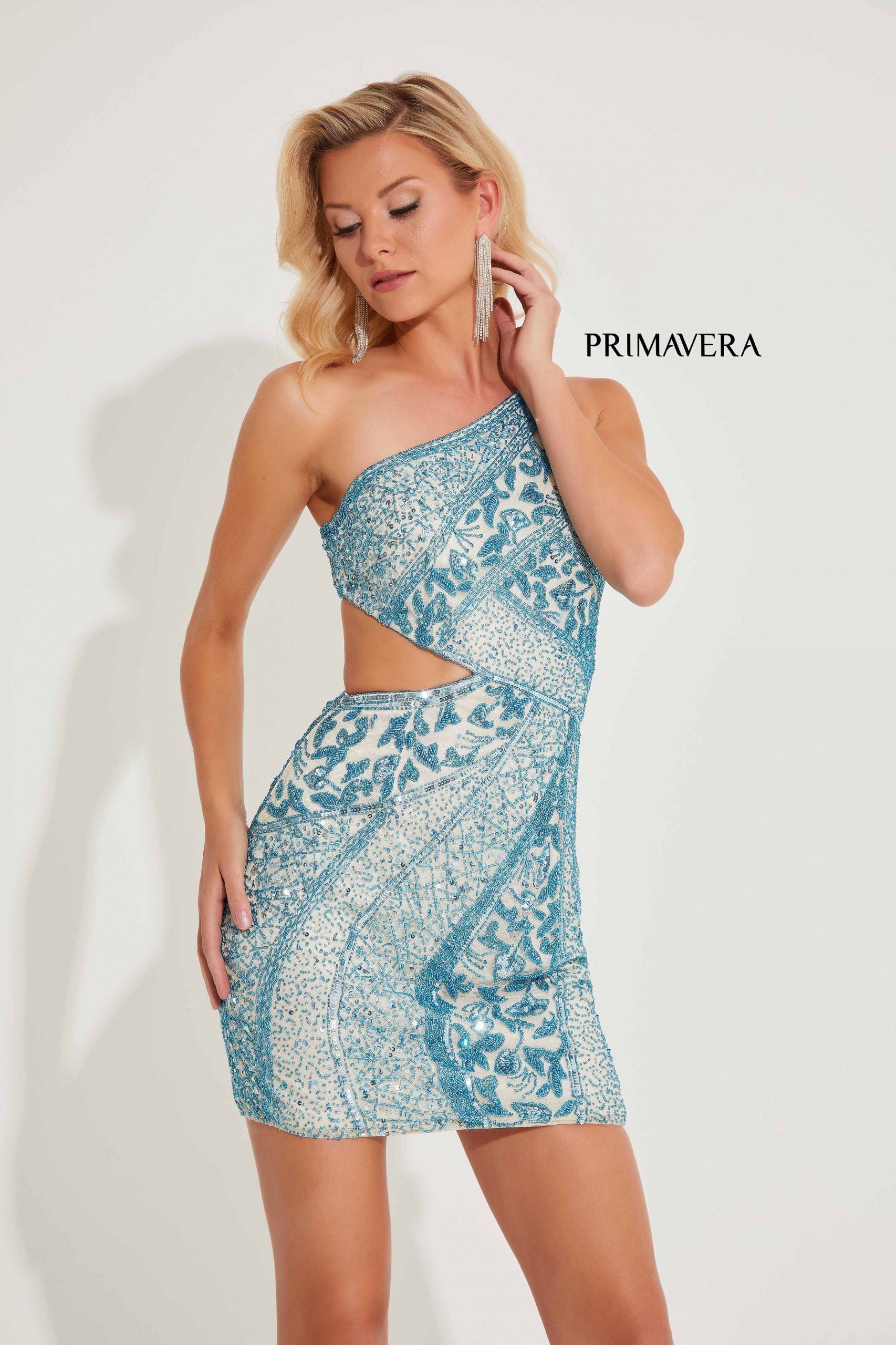 Primavera Couture -4228 One Shoulder Beaded Short Cocktail Dress