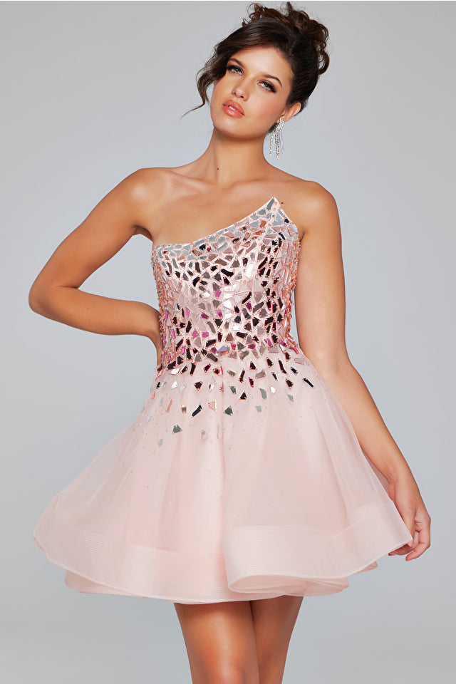 Jovani -42282 Glass Cut Embellished Short Cocktail Dress