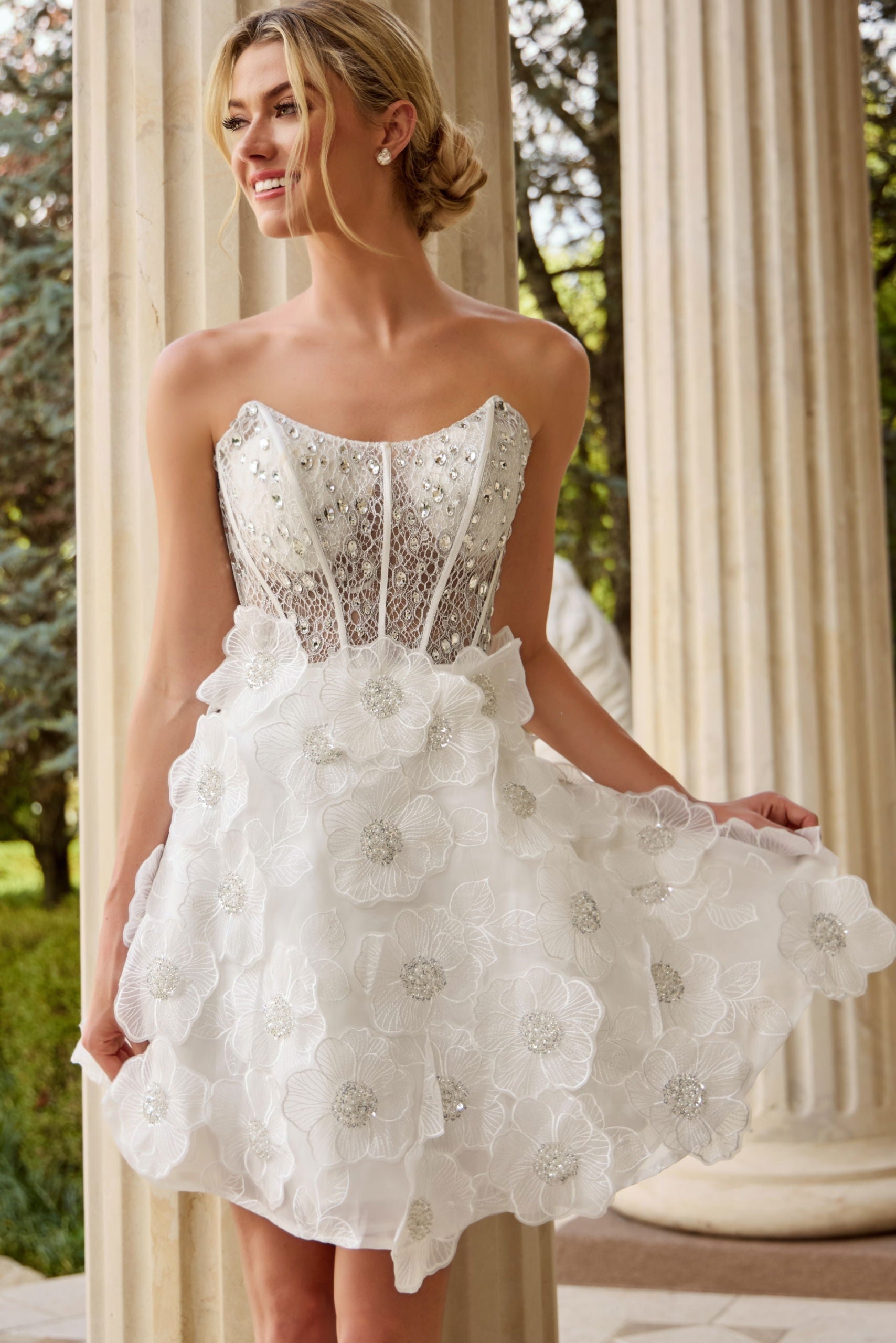 Jovani -42299 Floral Applique Corset Short Dress