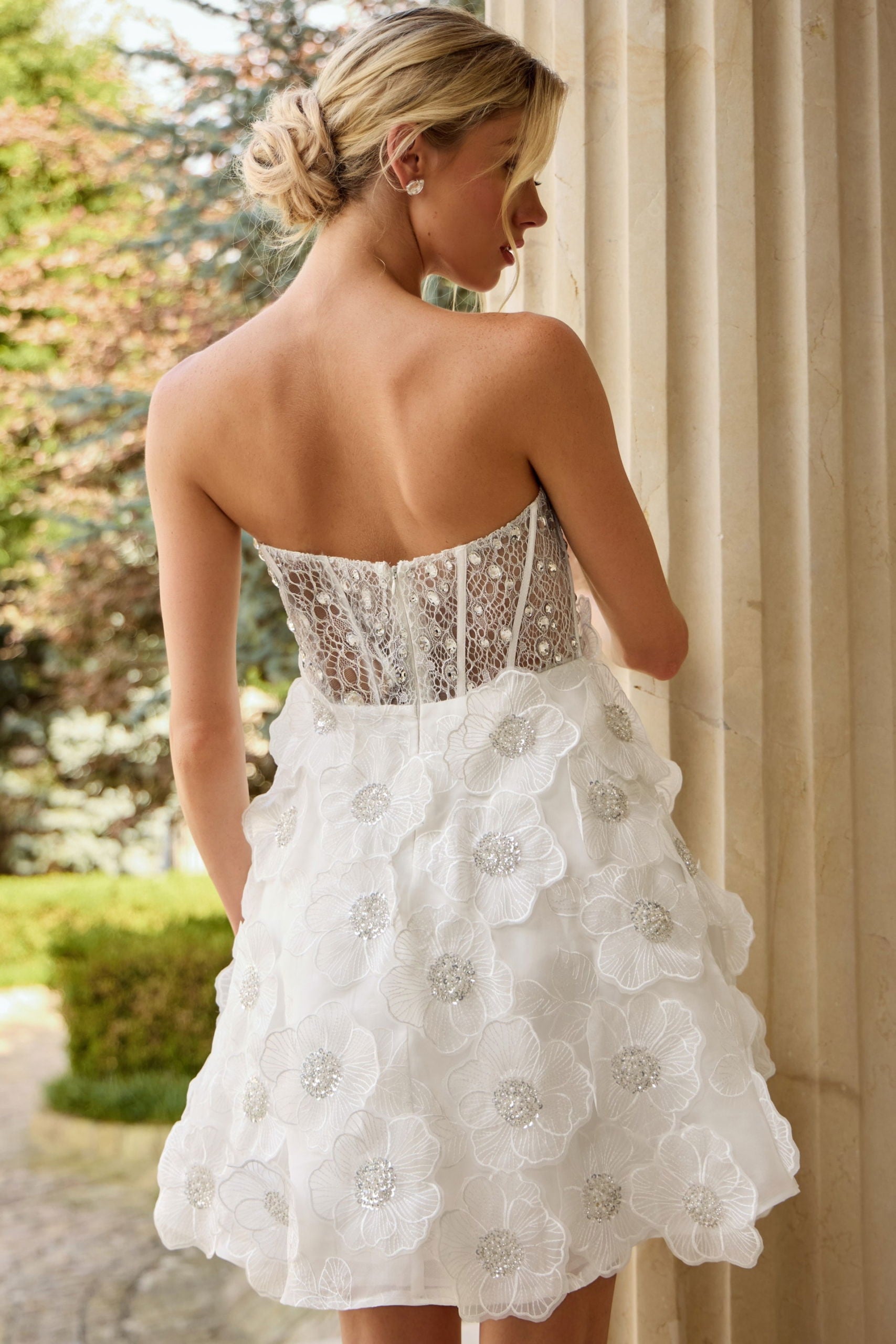 Jovani -42299 Floral Applique Corset Short Dress