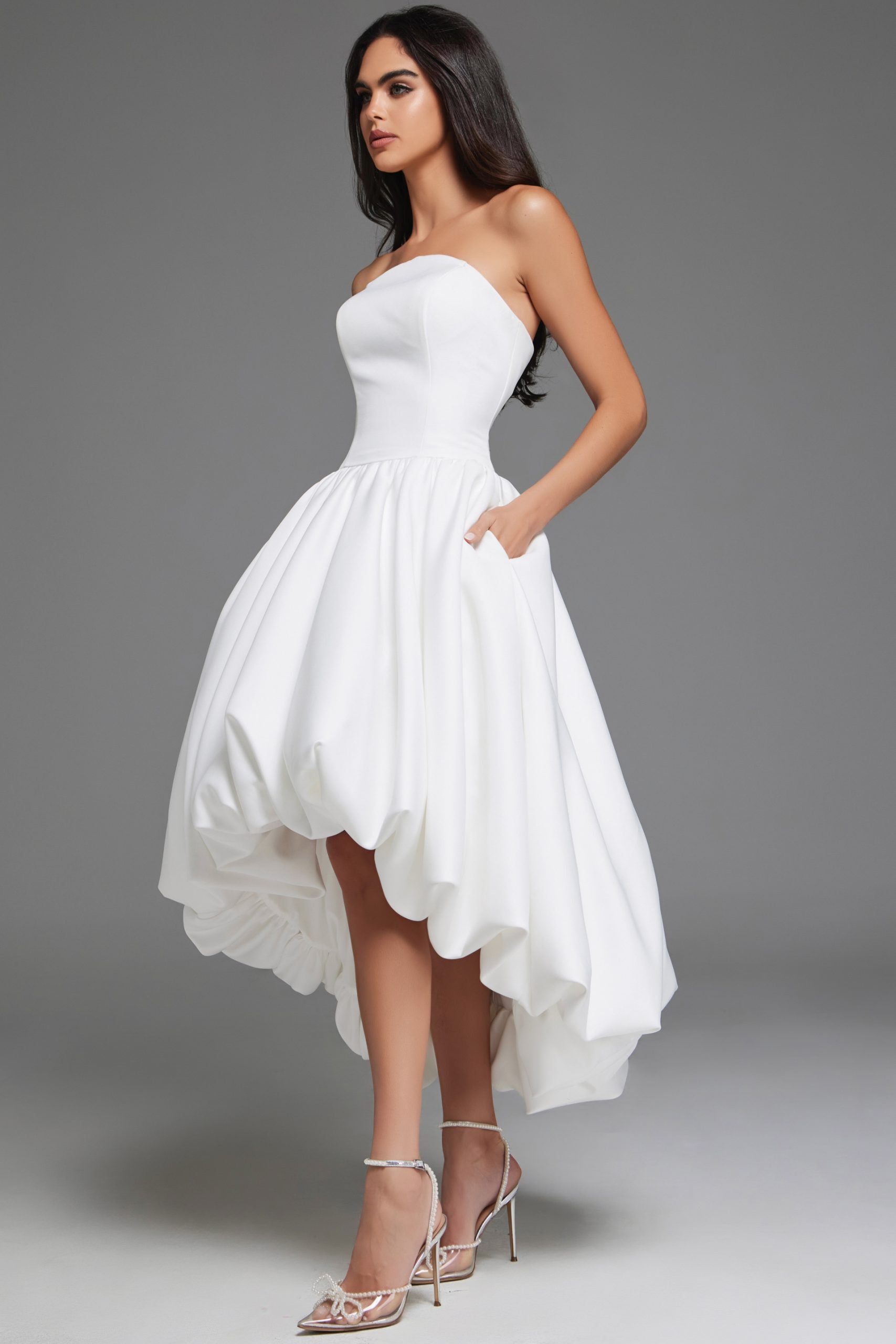 Jovani -42345 Strapless Asymmetrical High-Low Dress with Full Skirt