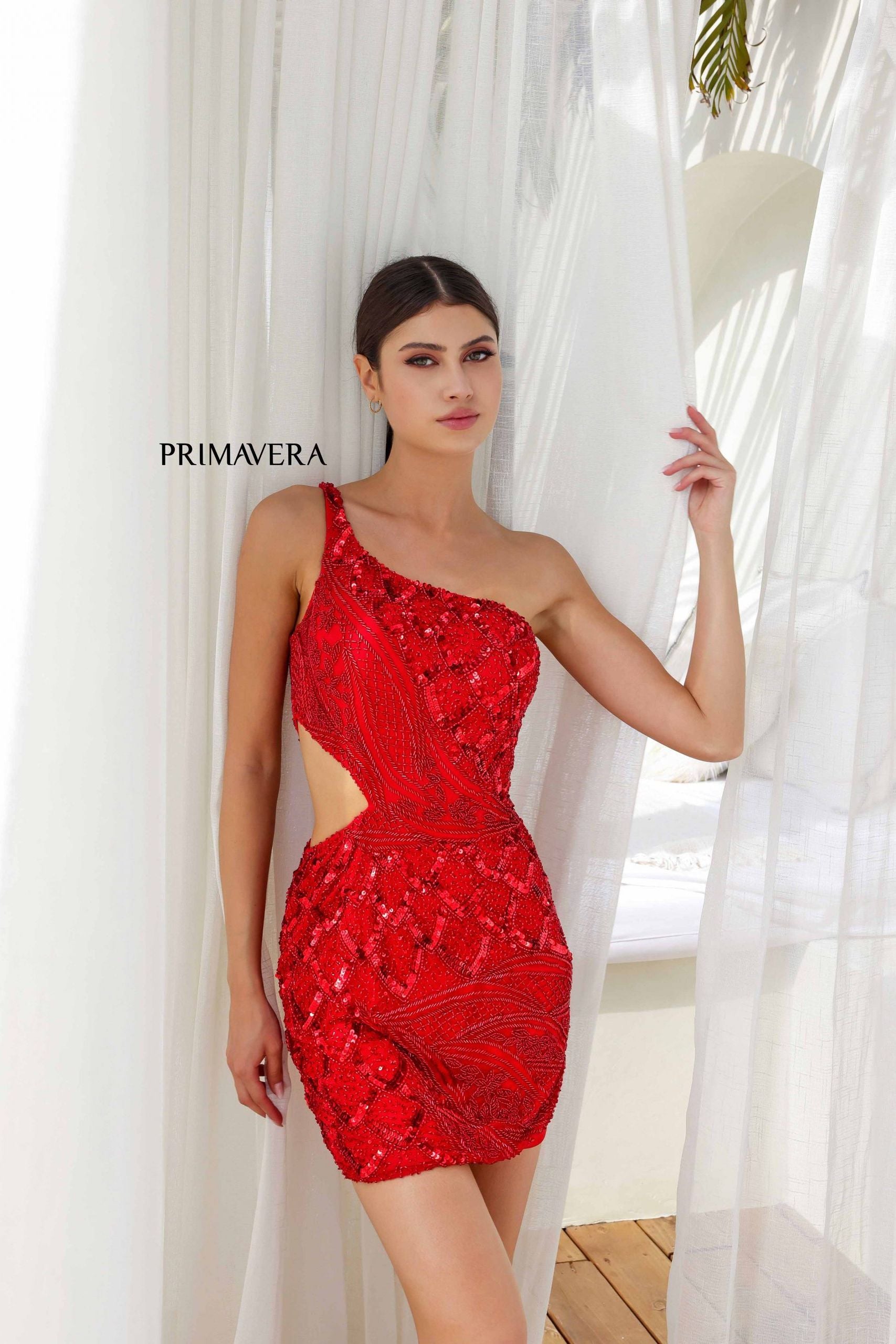 Primavera Couture -4240 One Shoulder Sequin Short Cocktail Dress