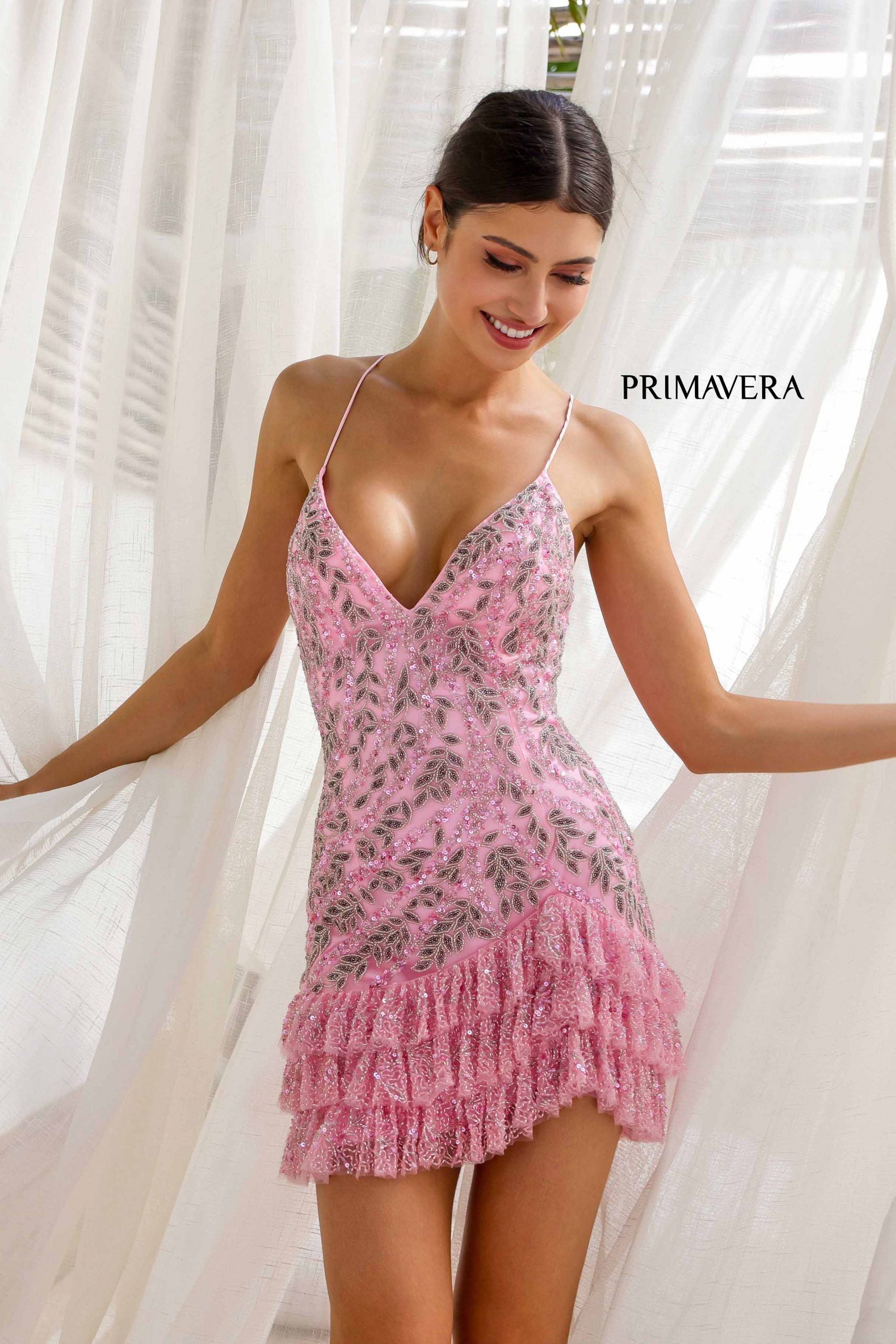 Primavera Couture -4242 V-Neck Beaded Short Cocktail Dress