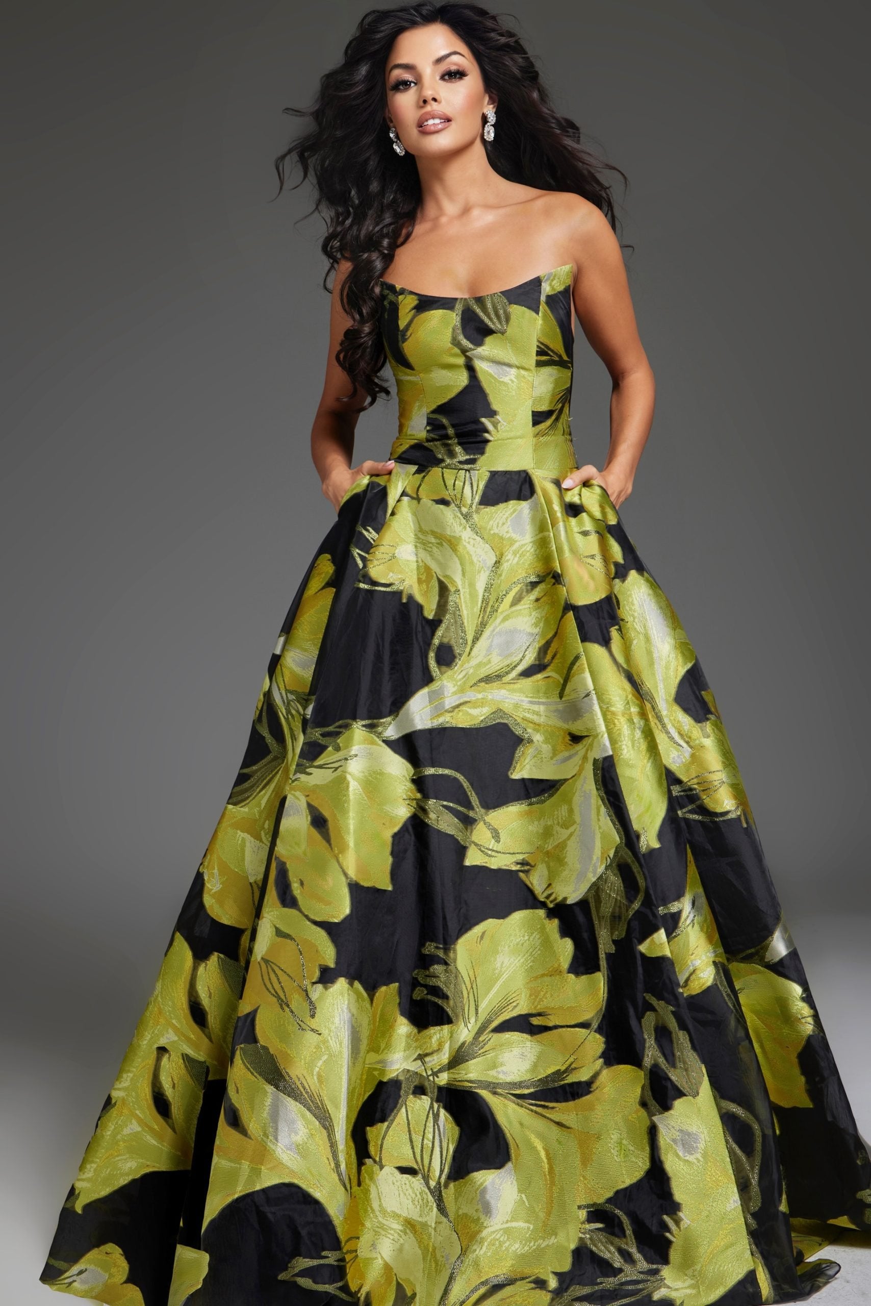 Jovani -42435 Strapless A-Line Floral Print Ball Gown