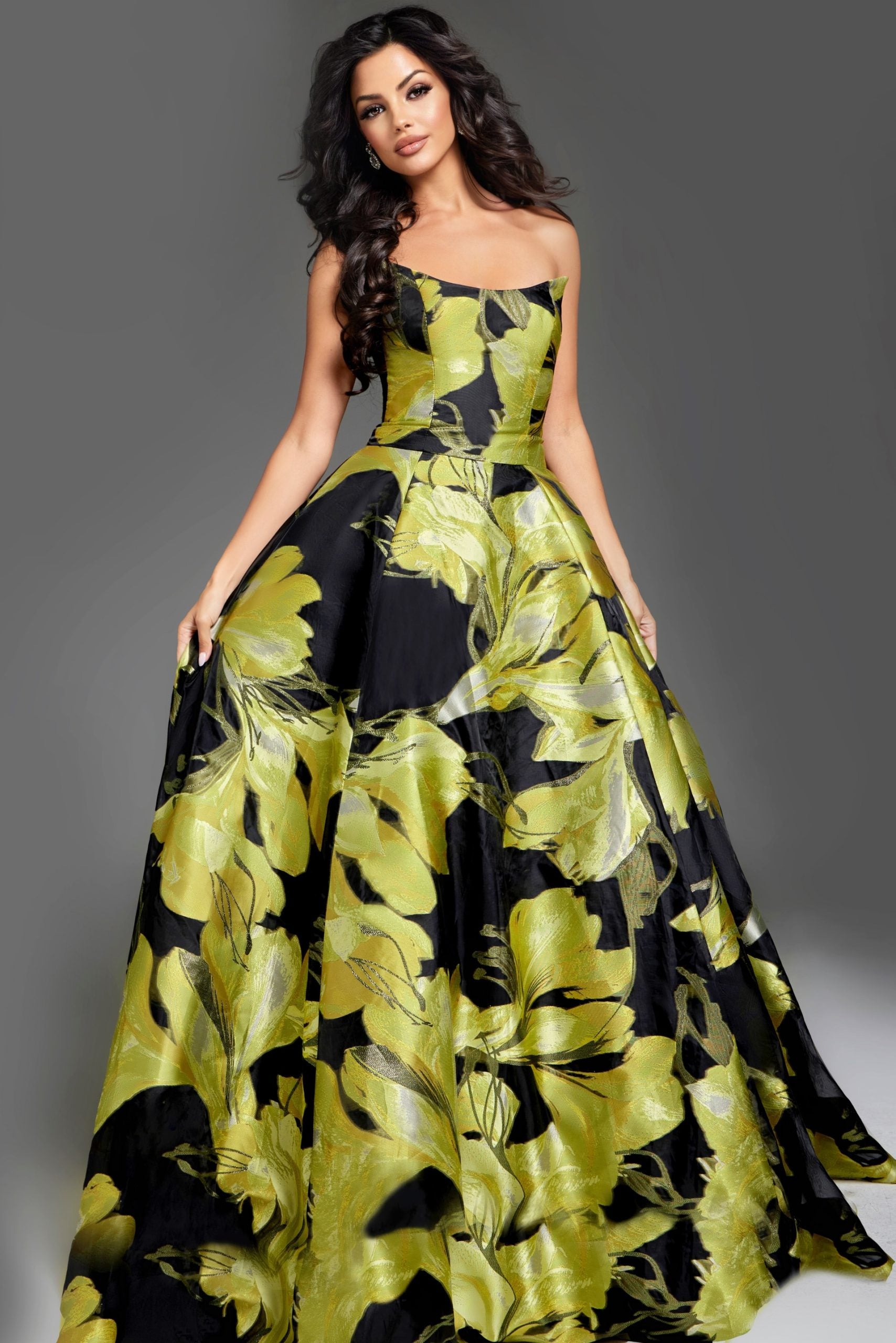 Jovani -42435 Strapless A-Line Floral Print Ball Gown