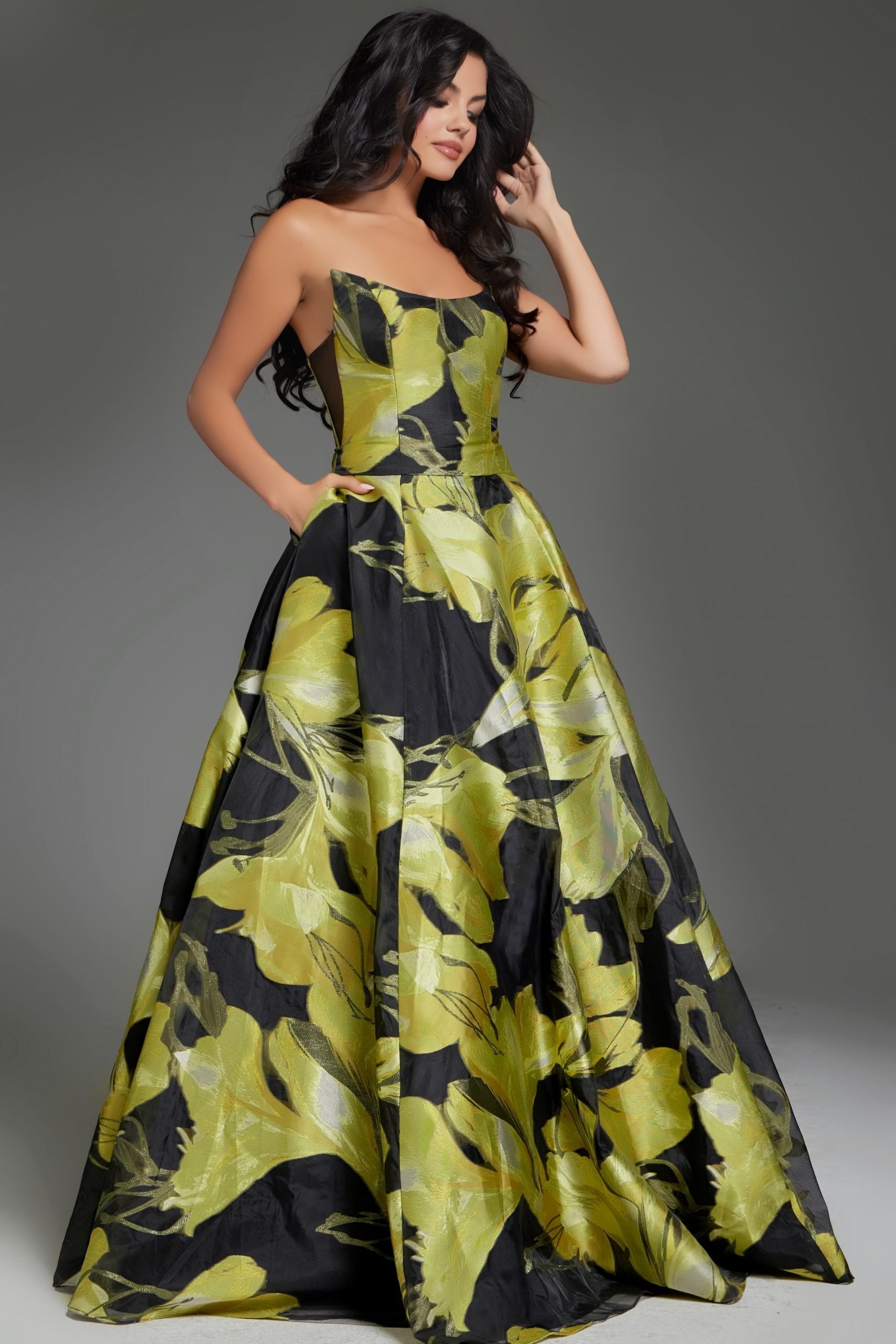 Jovani -42435 Strapless A-Line Floral Print Ball Gown