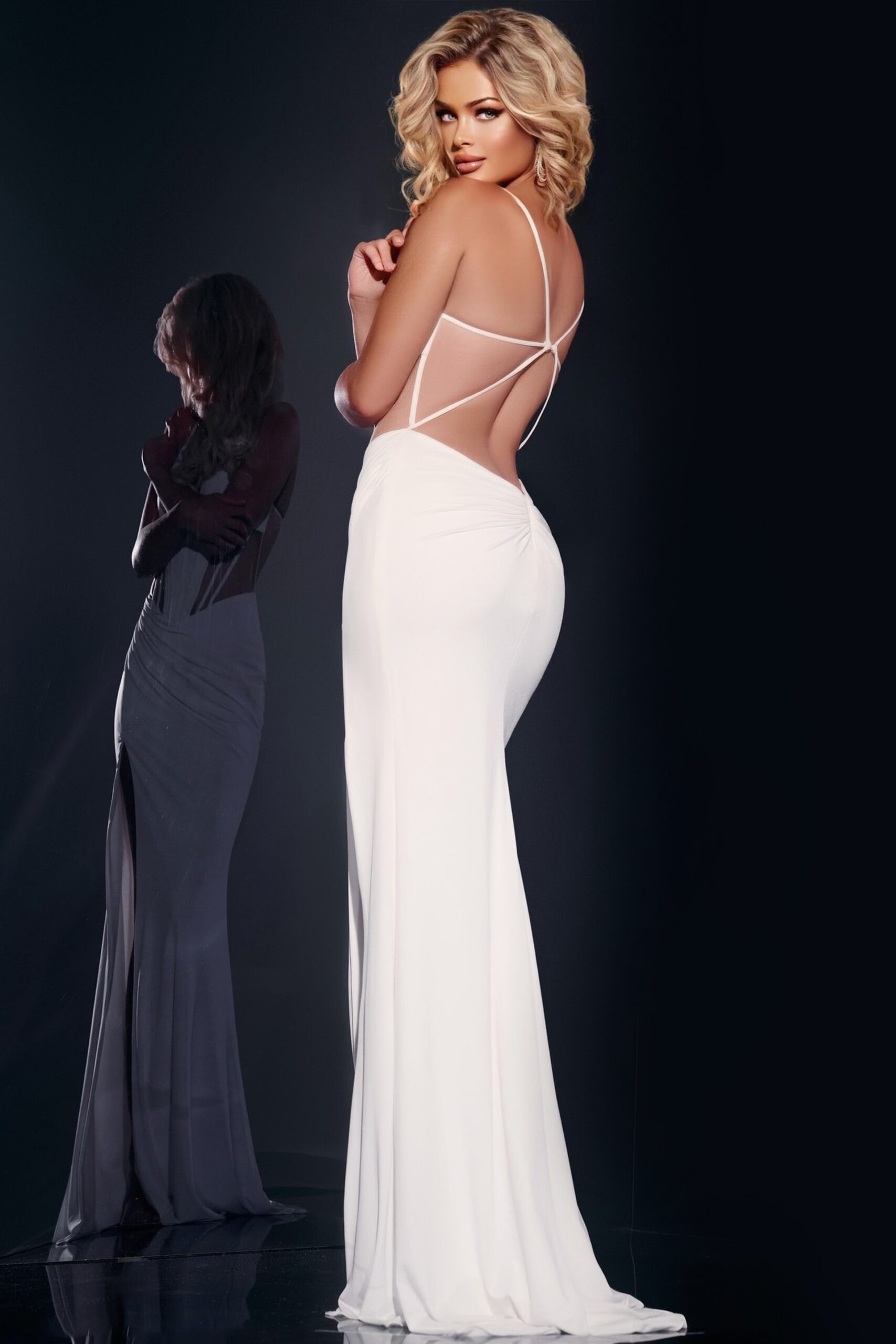 Jovani -42534 White Prom Gown with Open Back