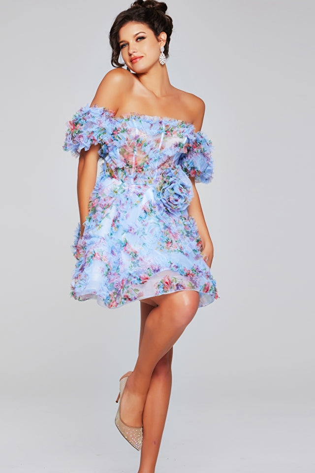 Jovani -42573 Strapless Printed A-Line Short Dress