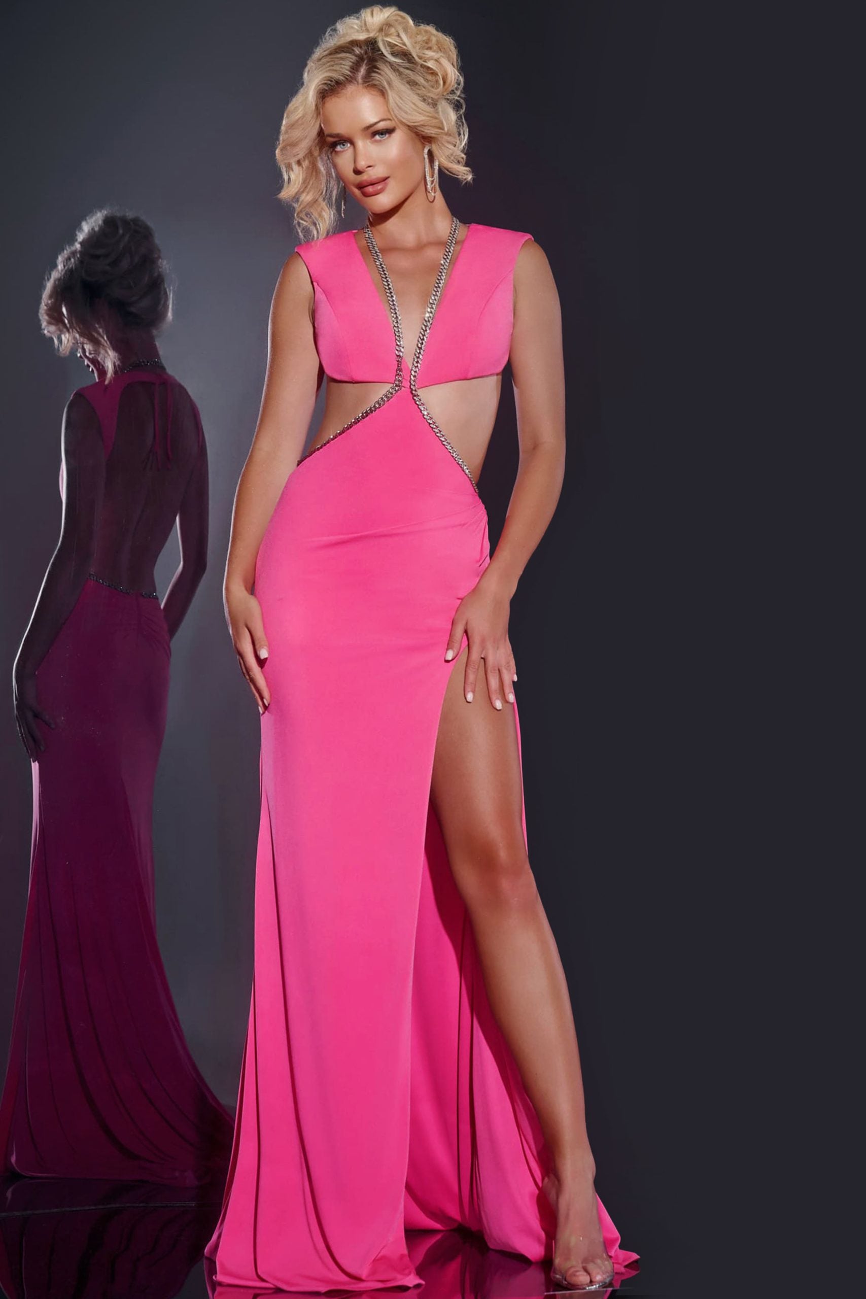 Jovani -42675 Hot Pink Backless Cut-Out Prom Gown