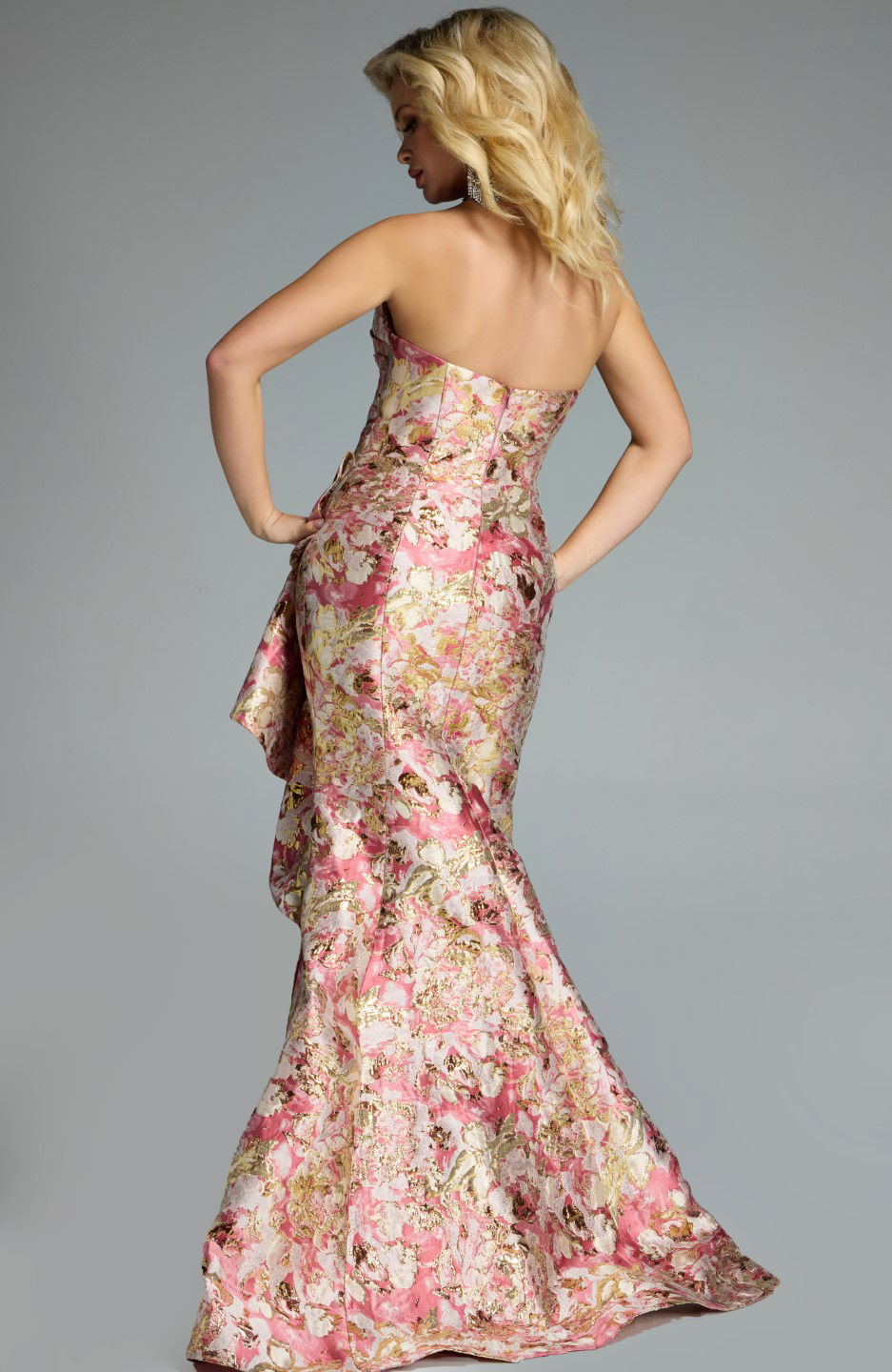 Jovani -42927B Strapless Ruffled Gown with Asymmetric Flare