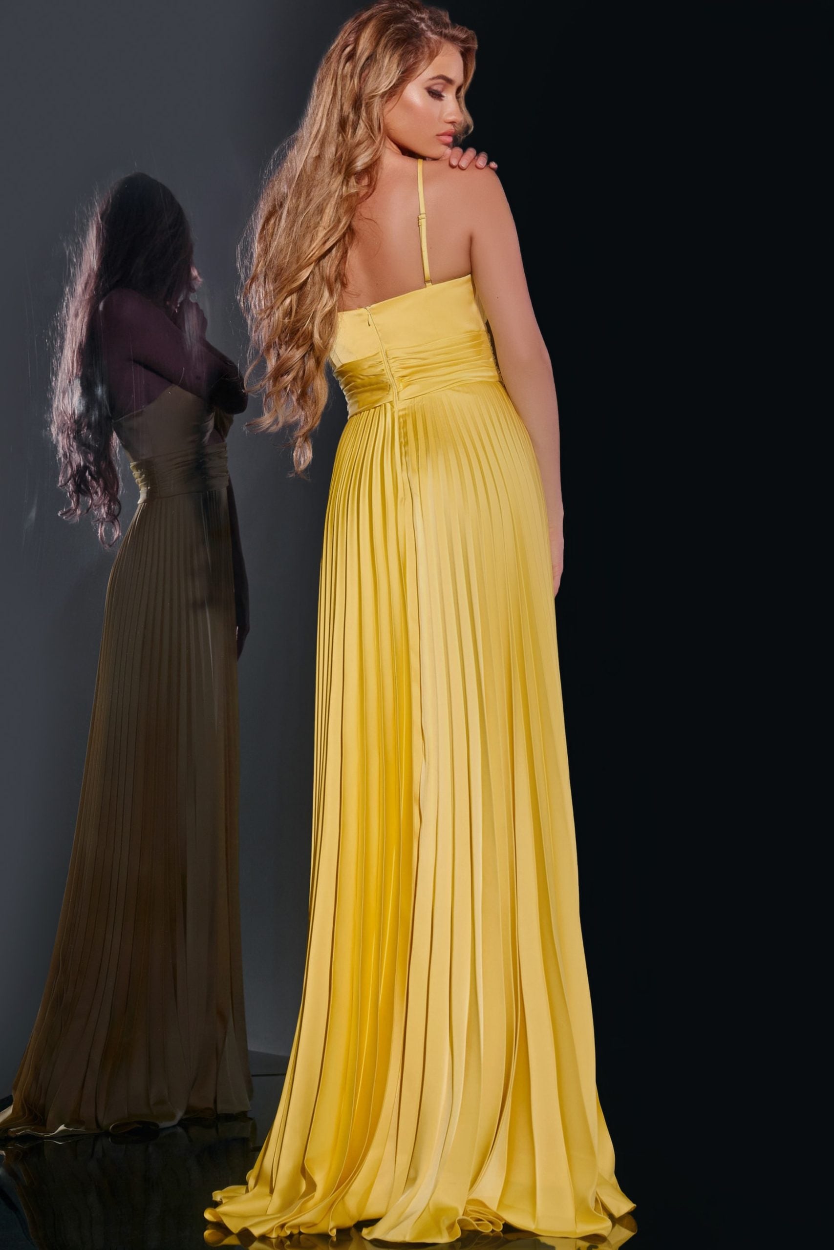 Jovani -42971 Pleated Prom Gown with Knot Bodice and High Slit