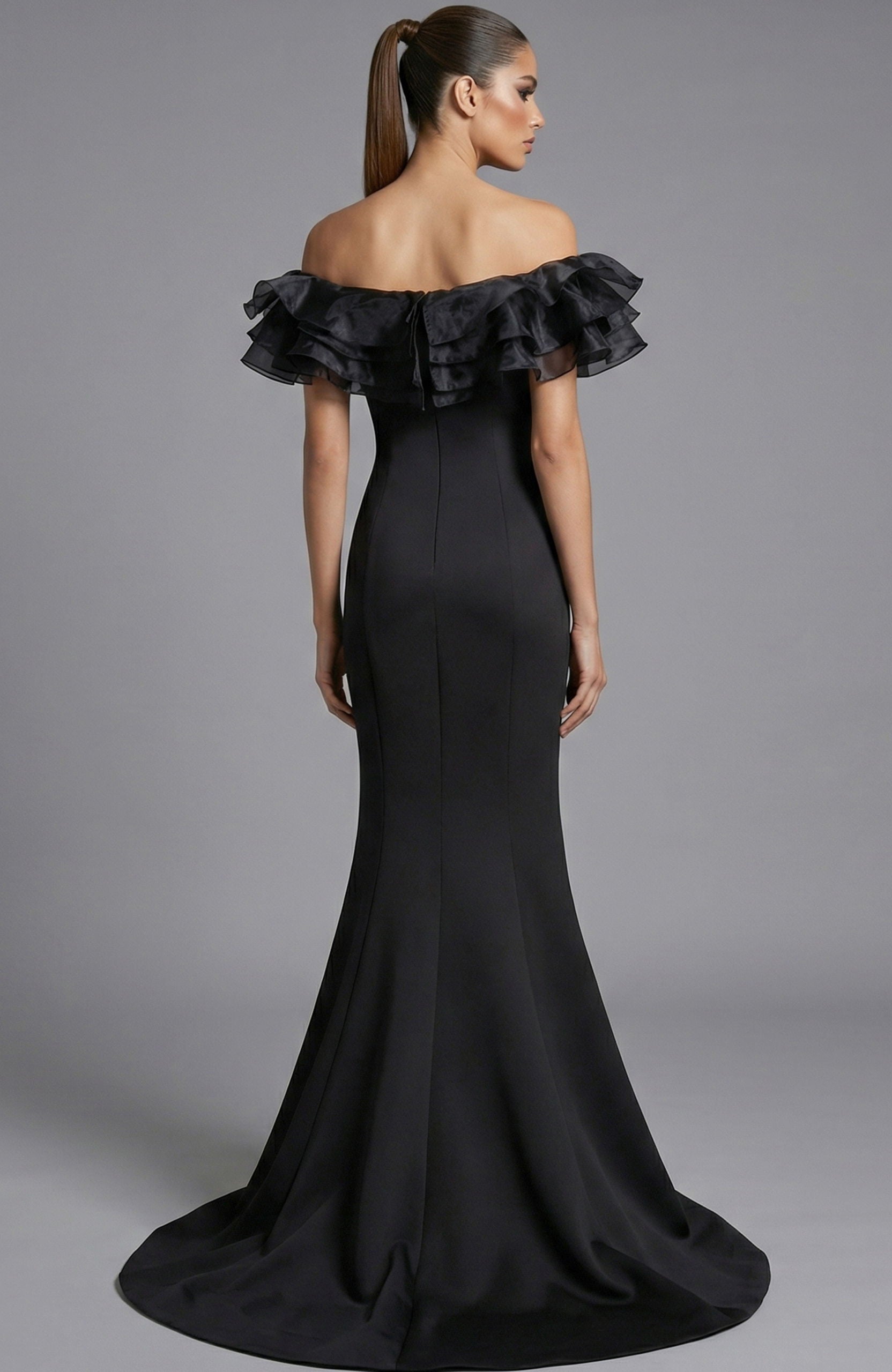 Jovani -43001 Fitted Off Shoulder Ruffled Gown