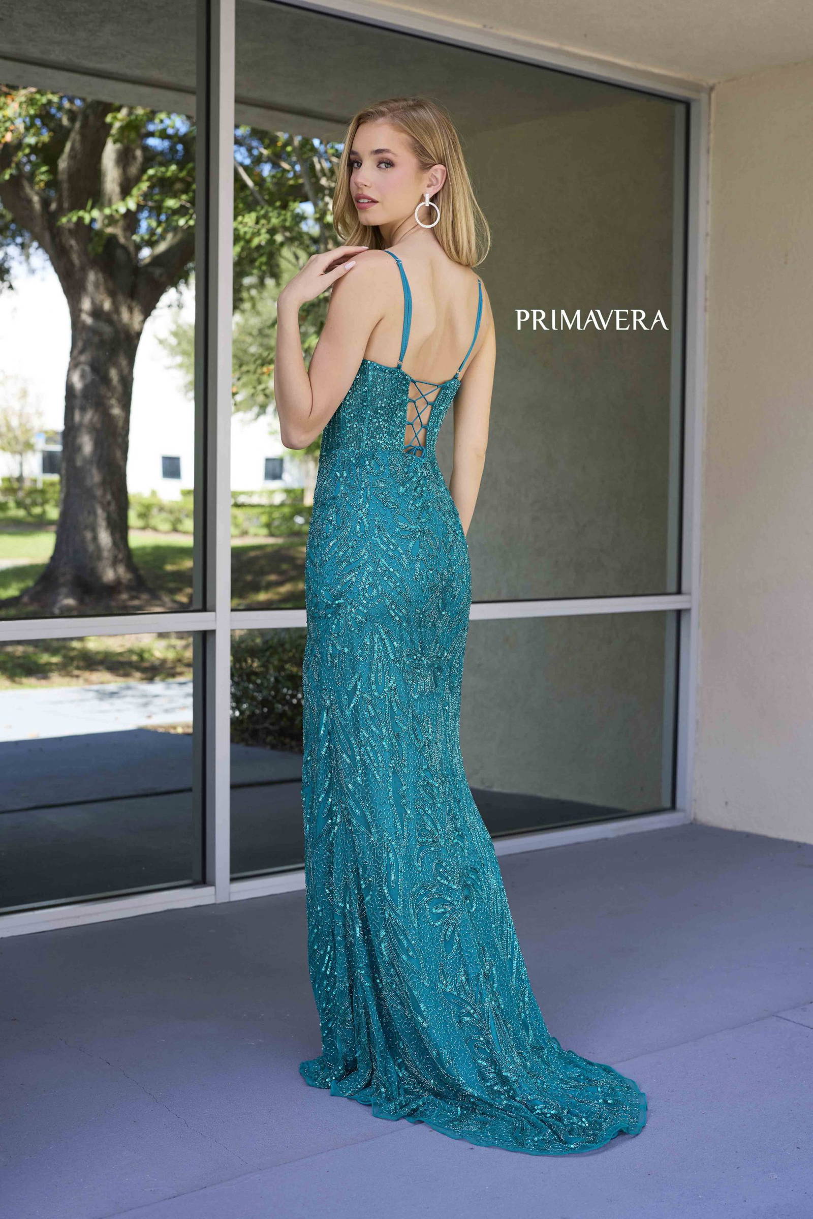 Primavera Couture -4306 Sequin V-Neck Prom Dress