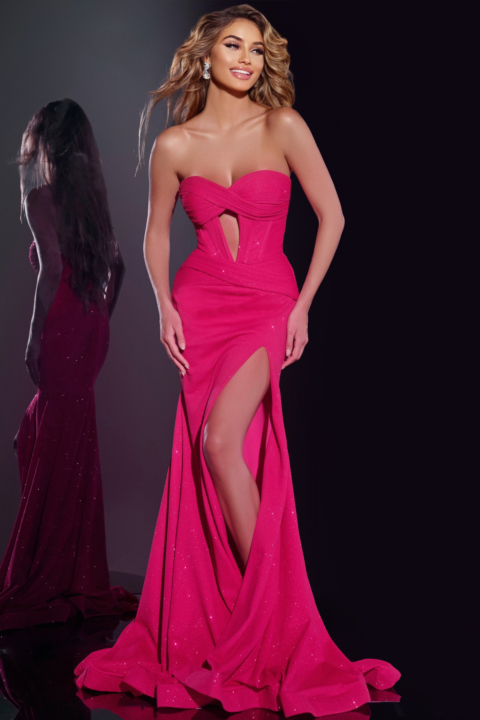 Jovani -43065 Strapless Prom Gown with Sparkling Details and High Slit